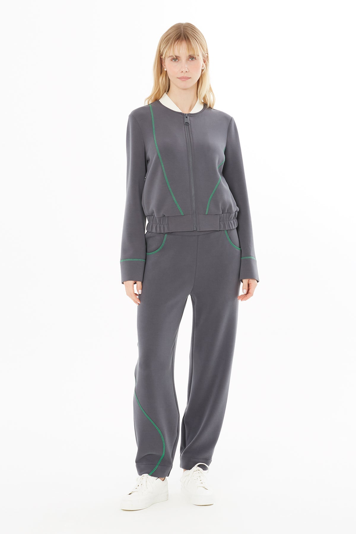 Grey Stripe-Detail Sweatpants