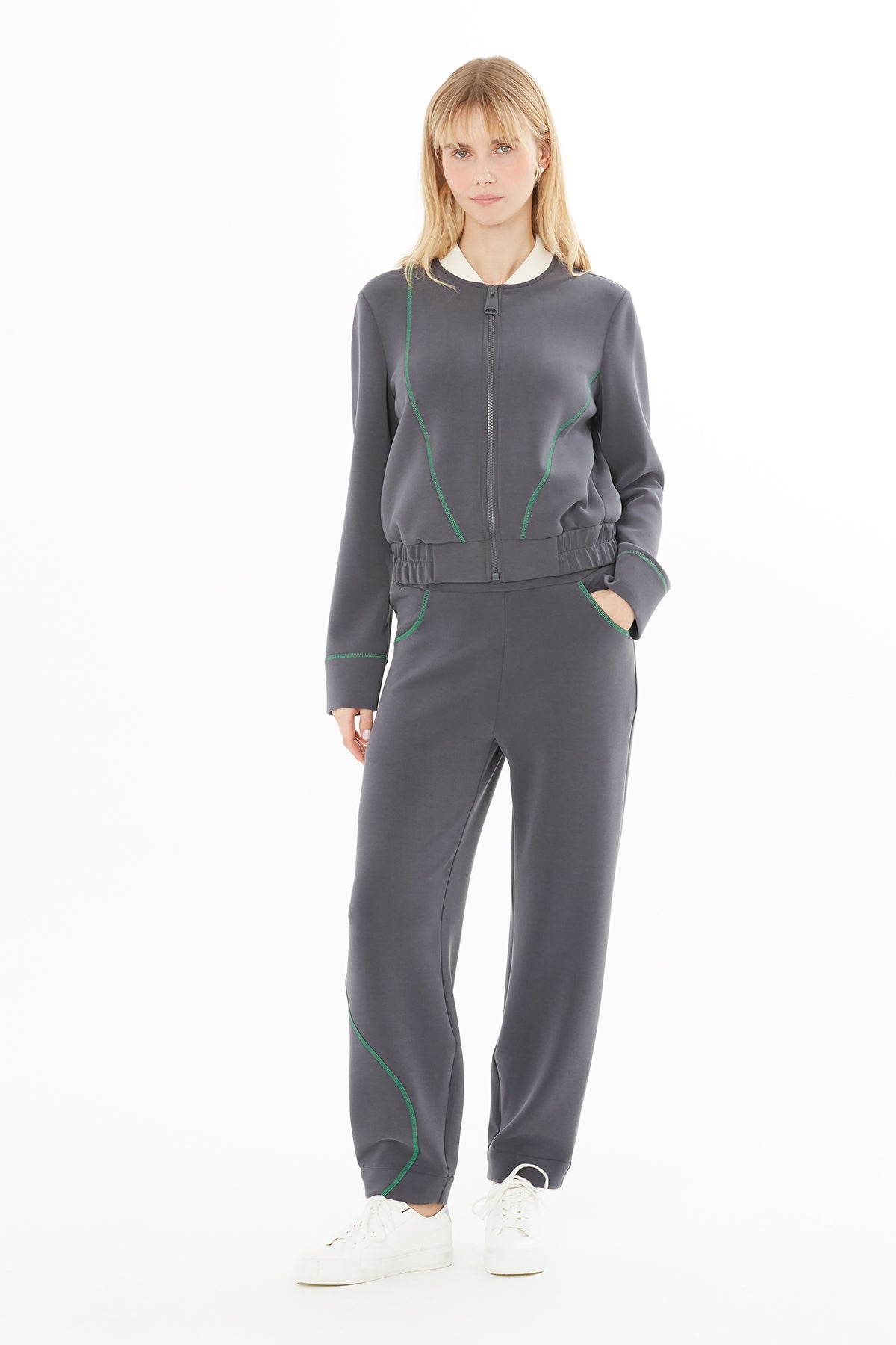 Grey Stripe-Detail Sweatpants