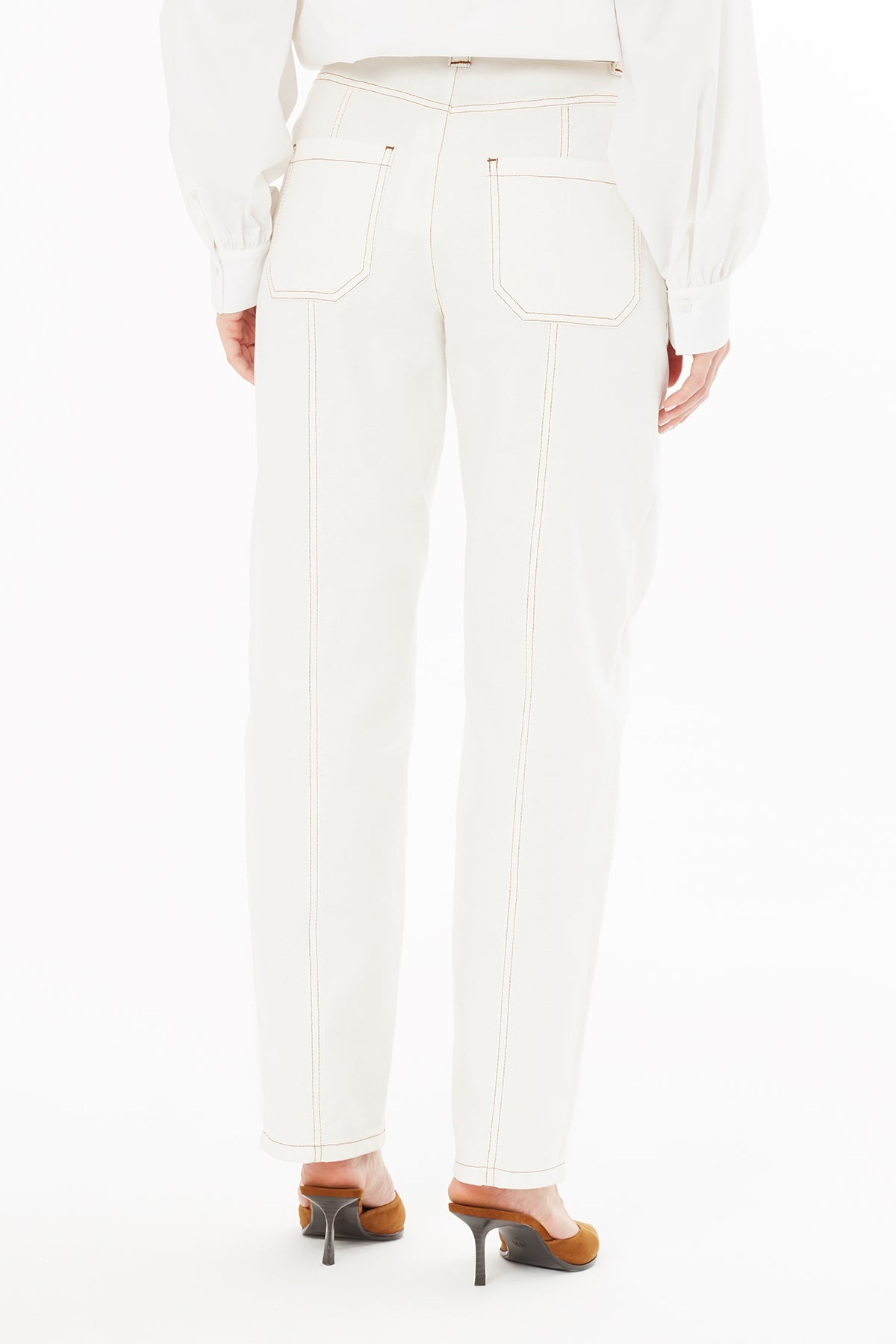 Ecru Trousers with Stitching Detail