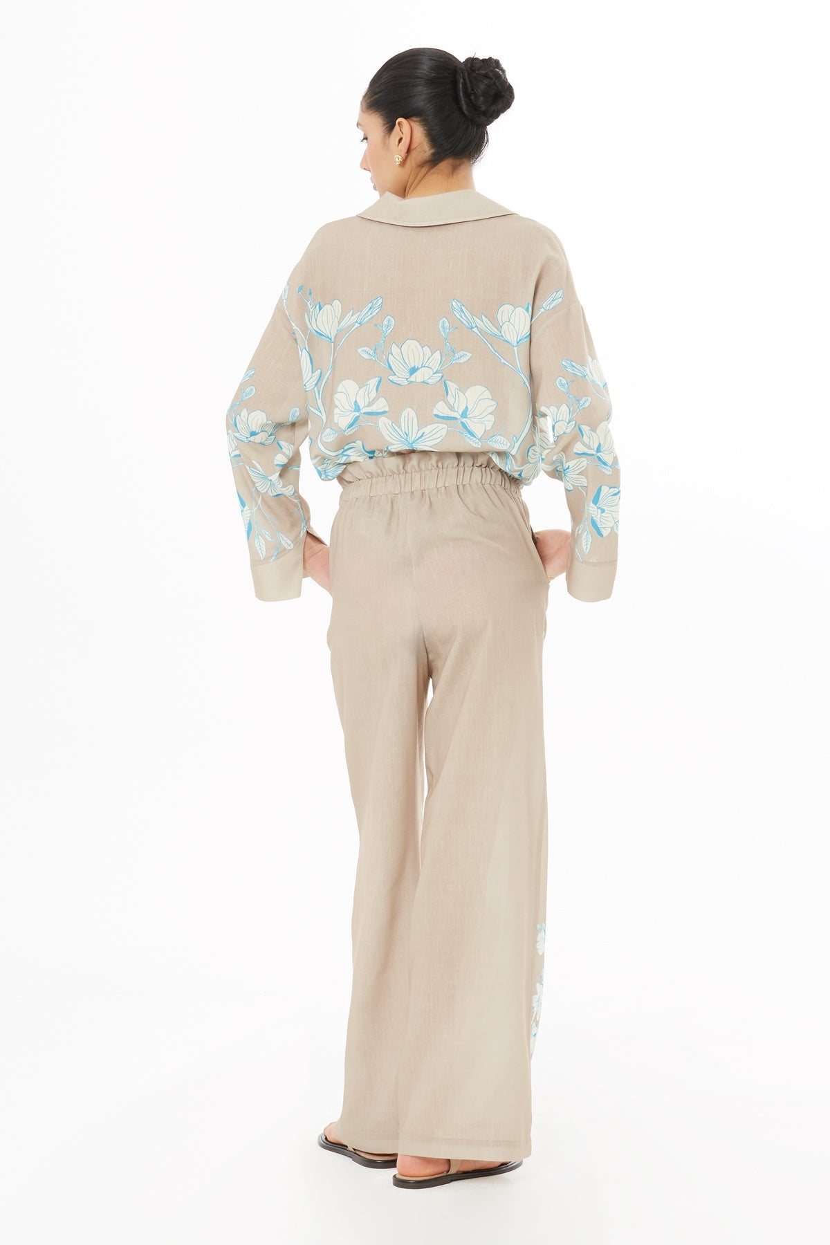 Beige Floral-Patterned Trousers
