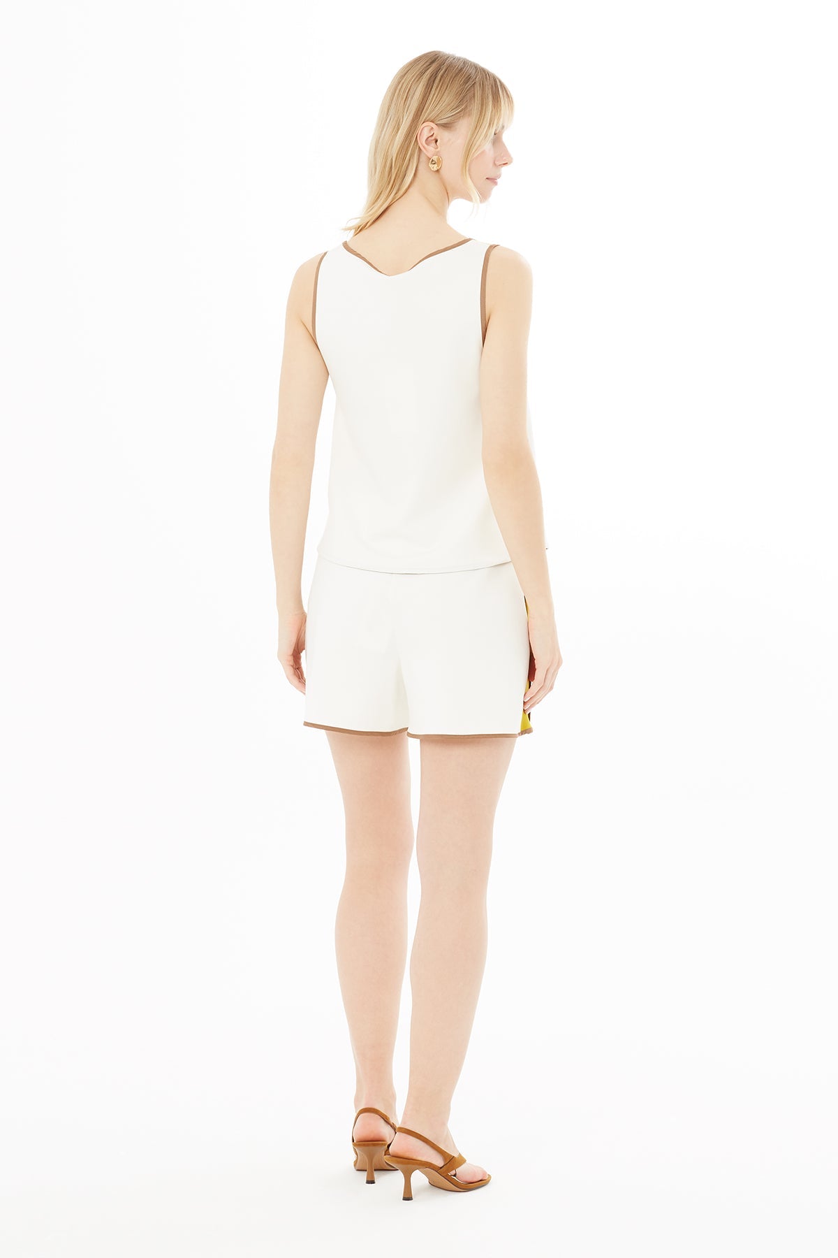 Ecru-Yellow Sleeveless Blouse