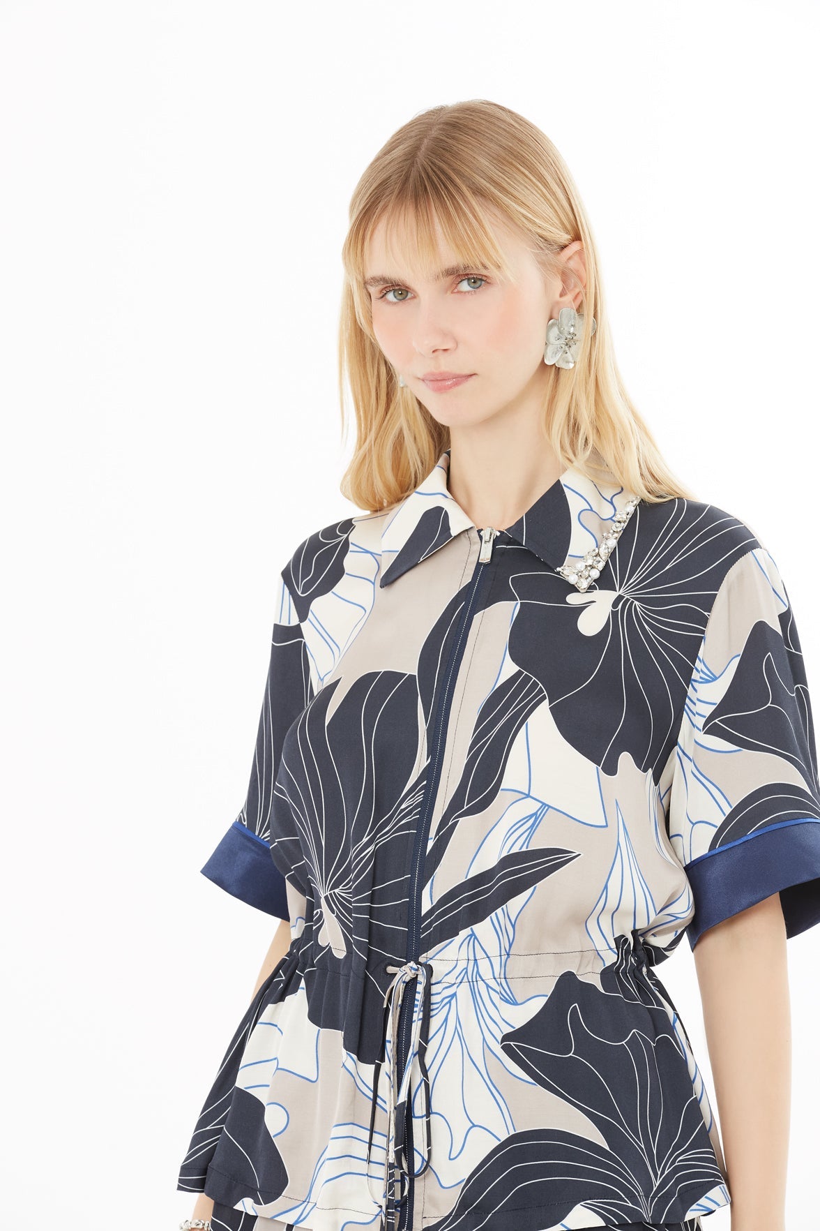 Dark Navy Waist-Belt Blouse