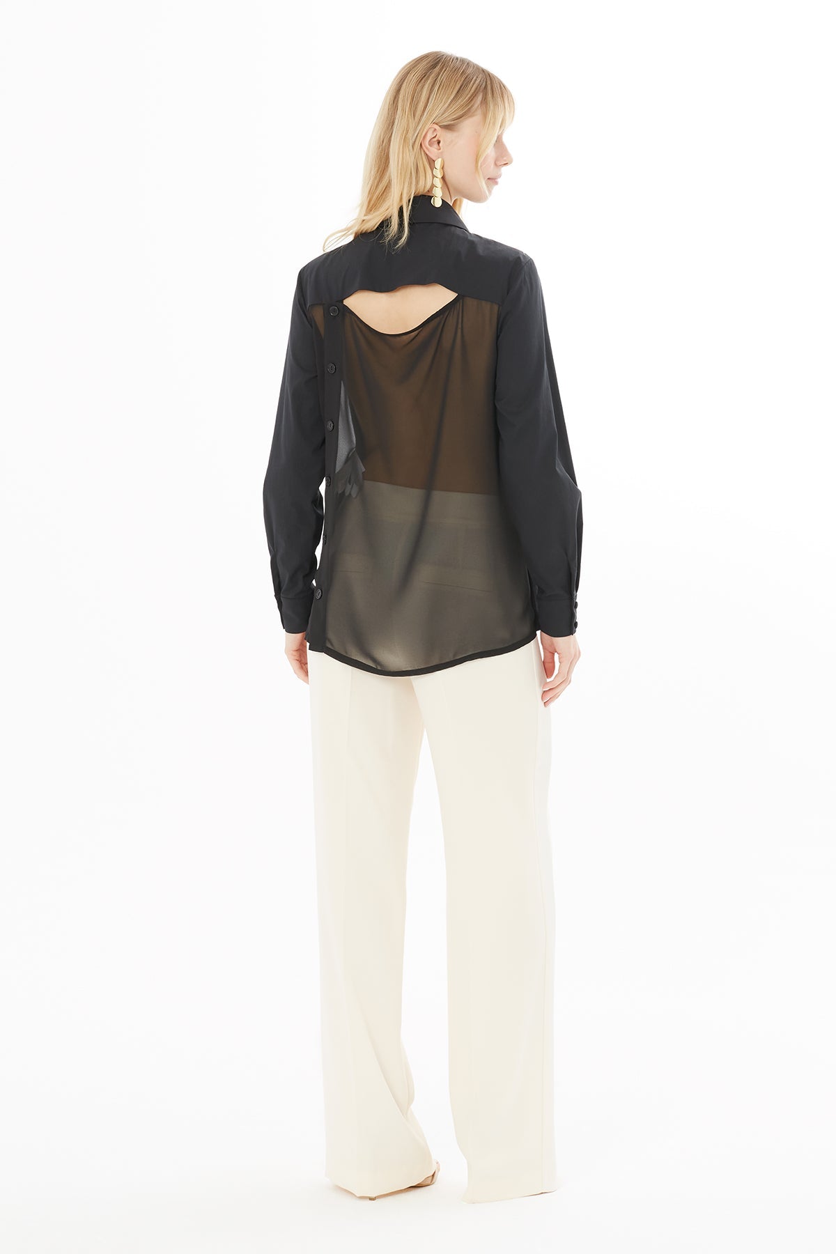 Black Tulle-Detail Shirt