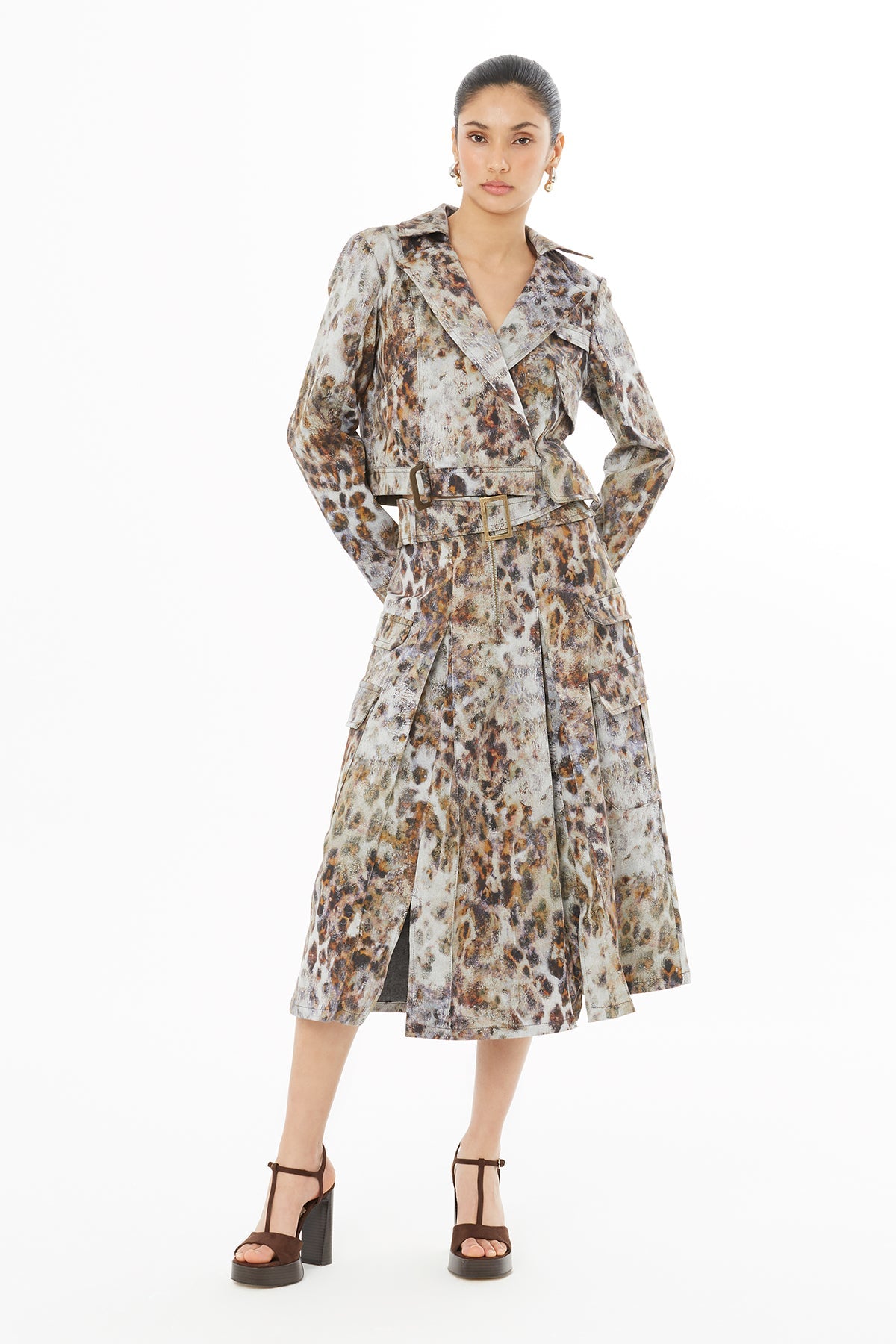 Brown Leopard-Print Midi Skirt