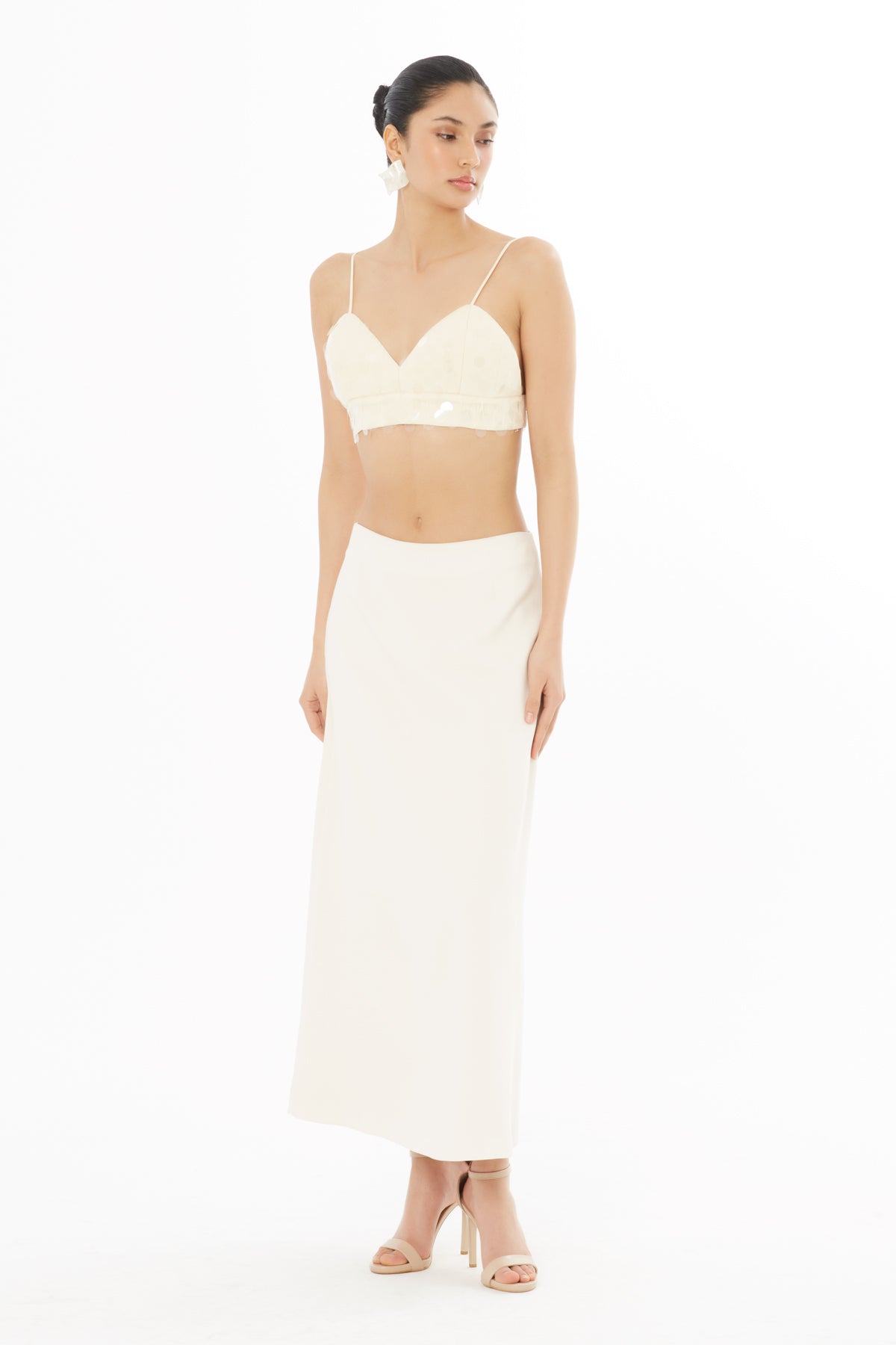 Beige Straight-Cut Maxi Skirt