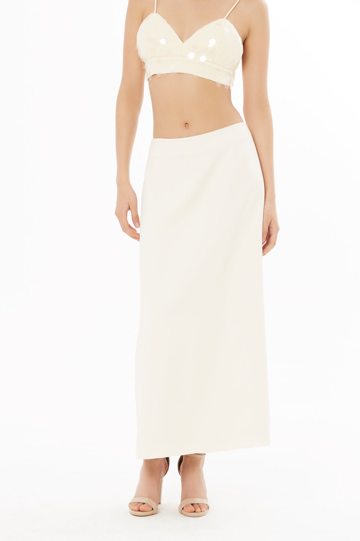 Beige Straight-Cut Maxi Skirt