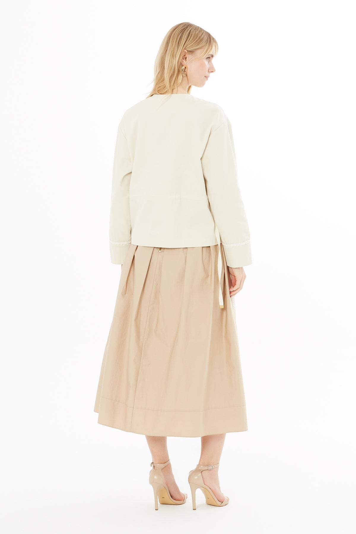 Beige Drawstring-Waist Jacket