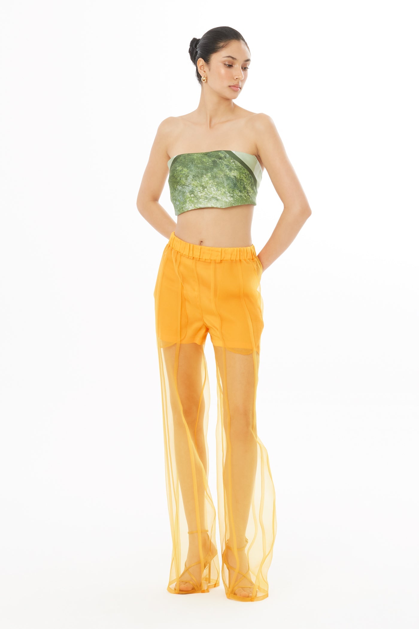 Orange Organza Wide-Leg Pants