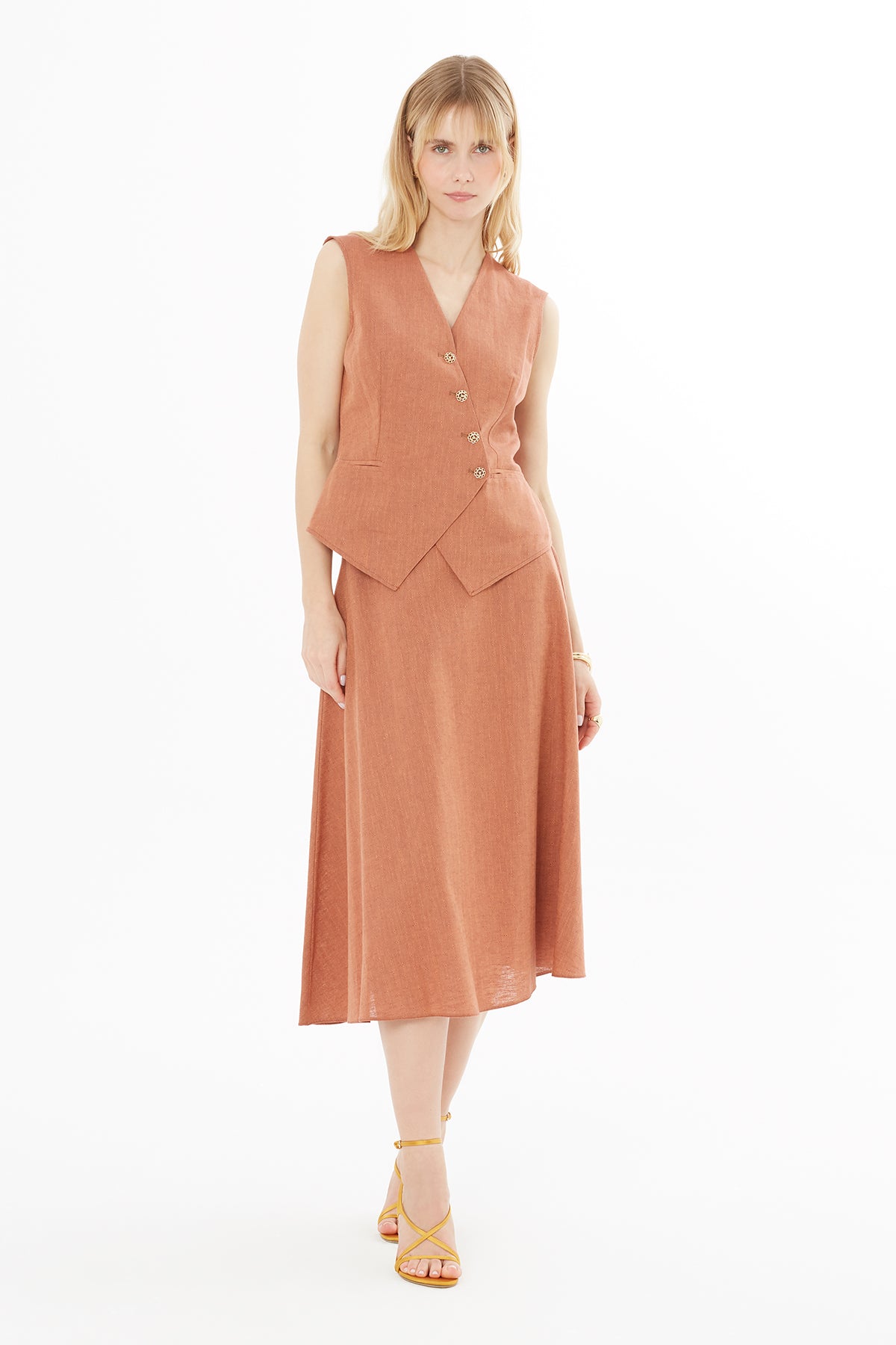 Orange Set with Midi Skirt