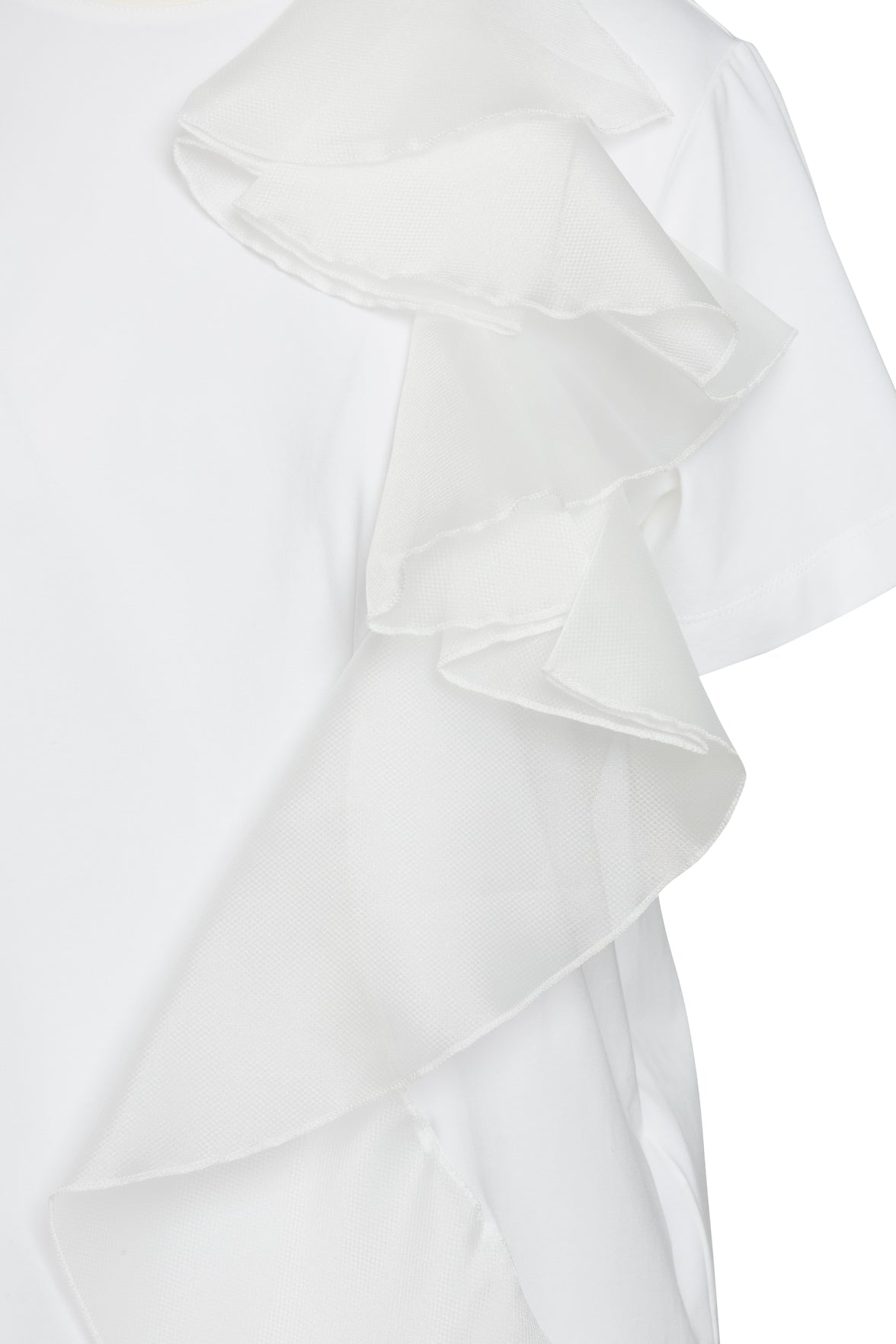 White Organza Ruffled Short-Sleeved T-Shirt
