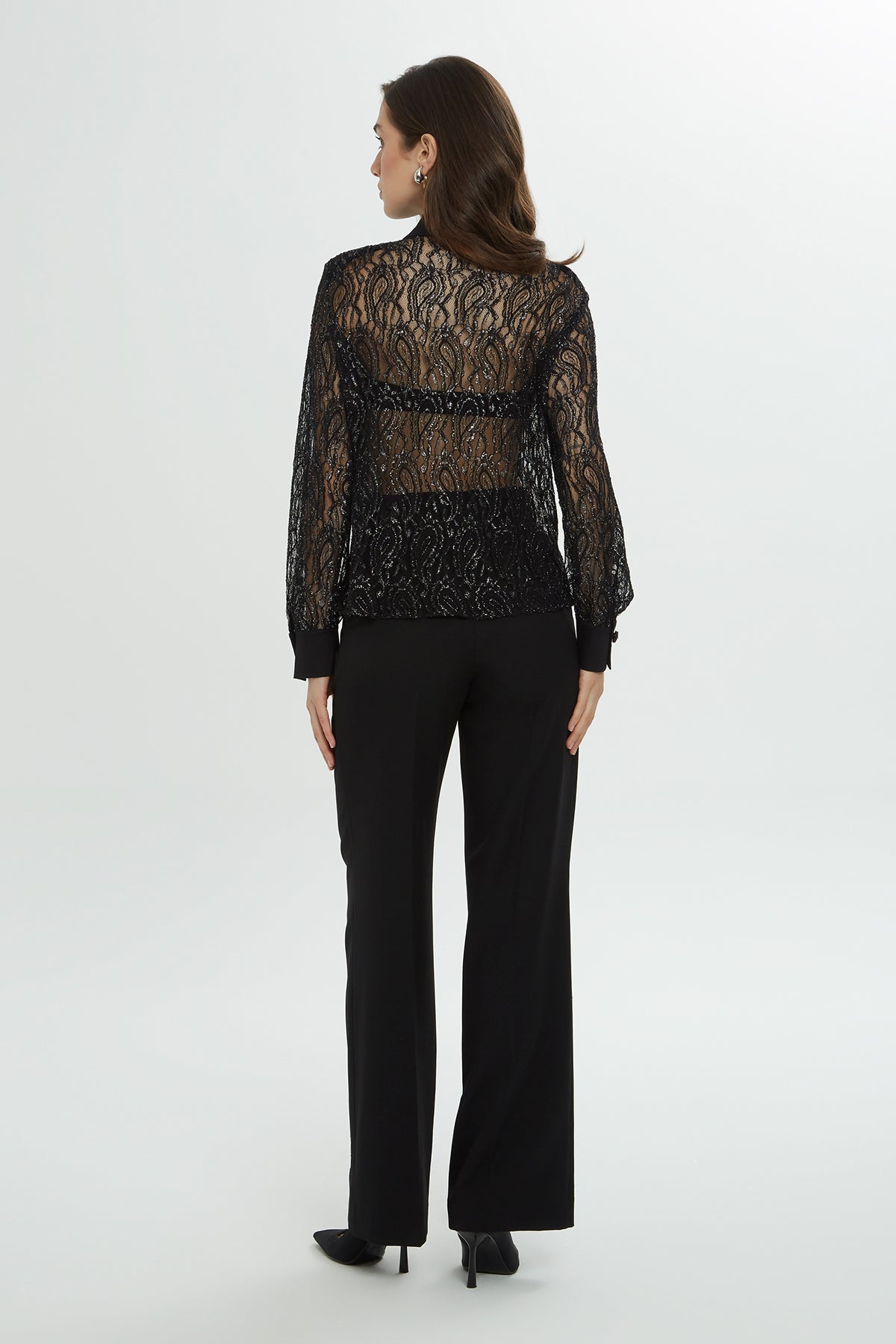 Black Textured Pattern Sheer Shirt