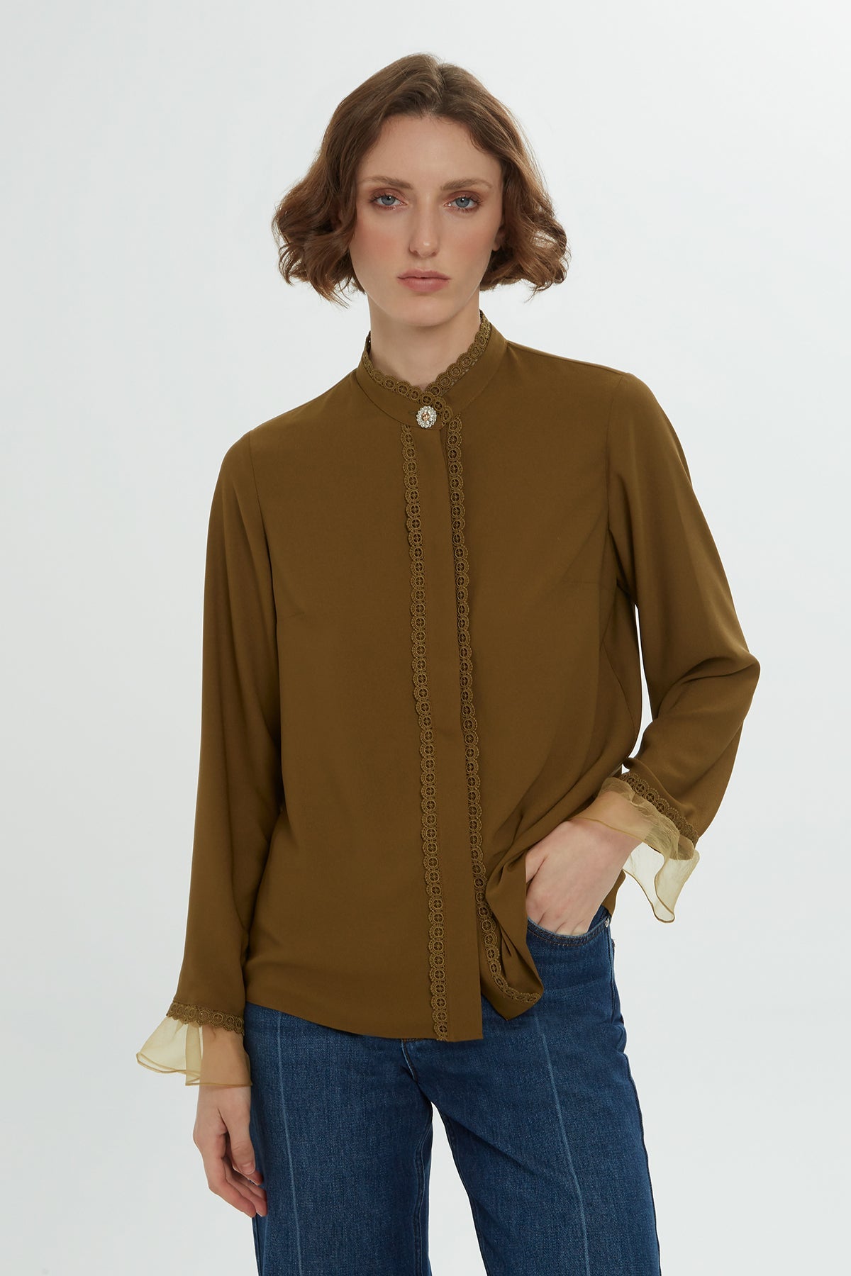 Green Lace-Detail Shirt