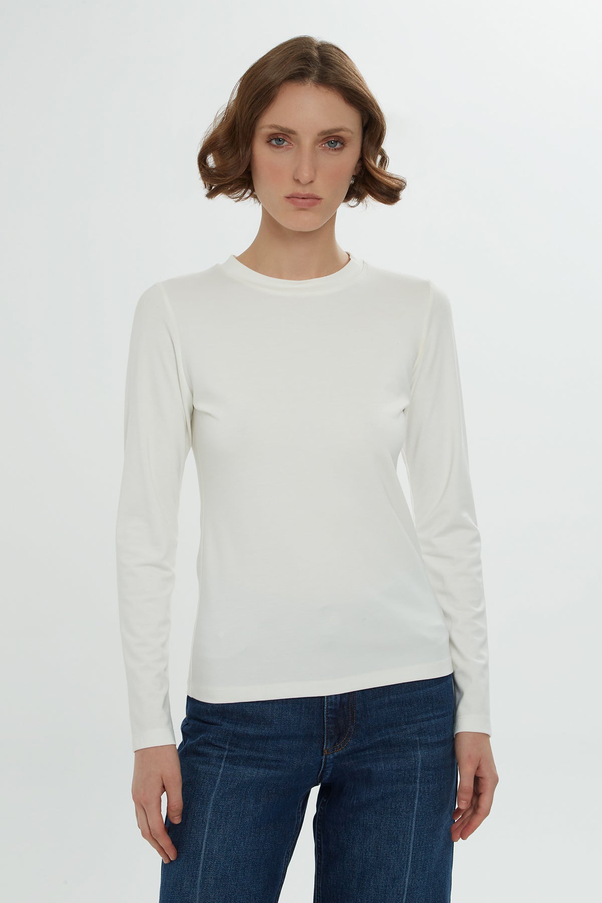 Ecru Long-Sleeved Knitted Blouse