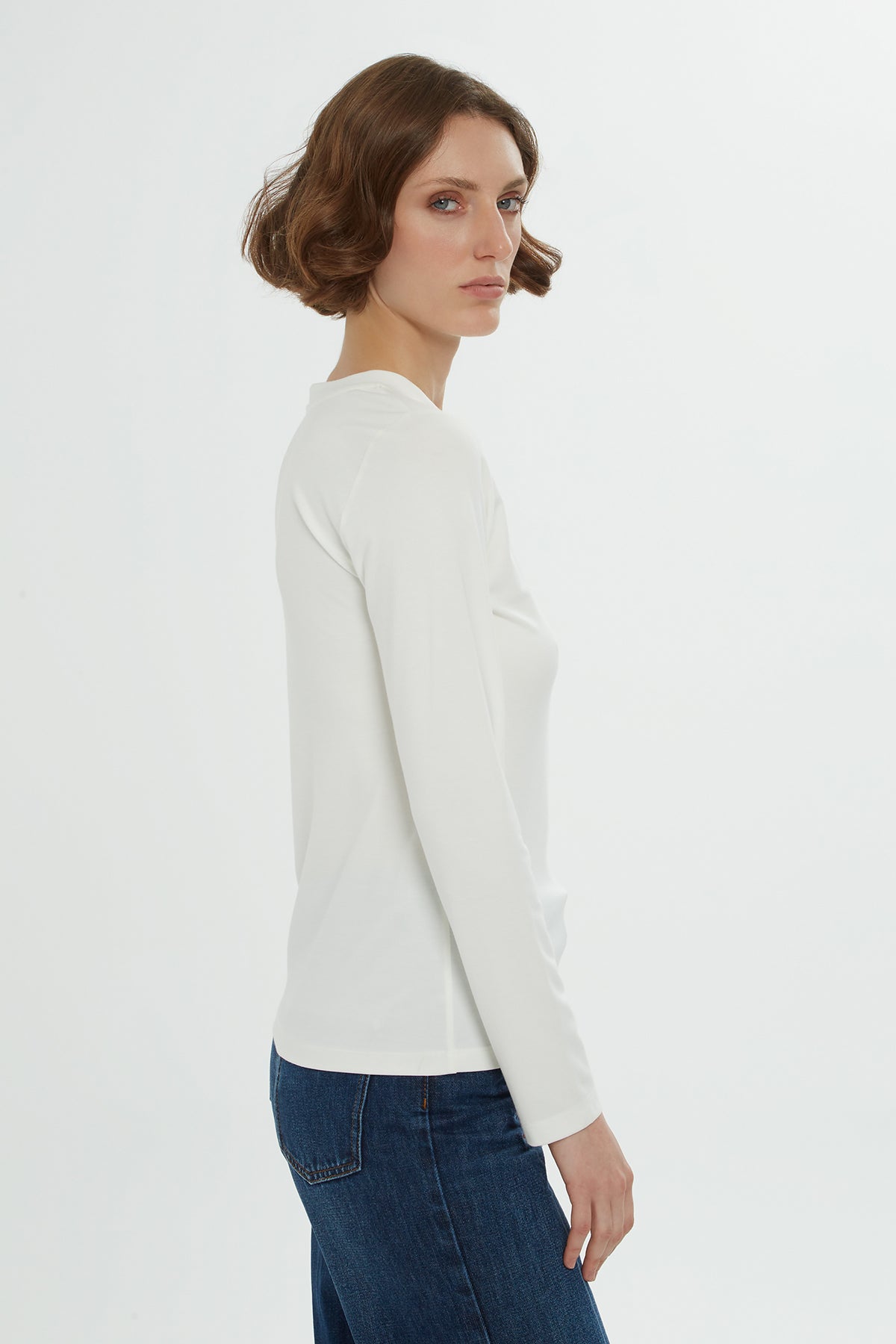 Ecru Long-Sleeved Knitted Blouse