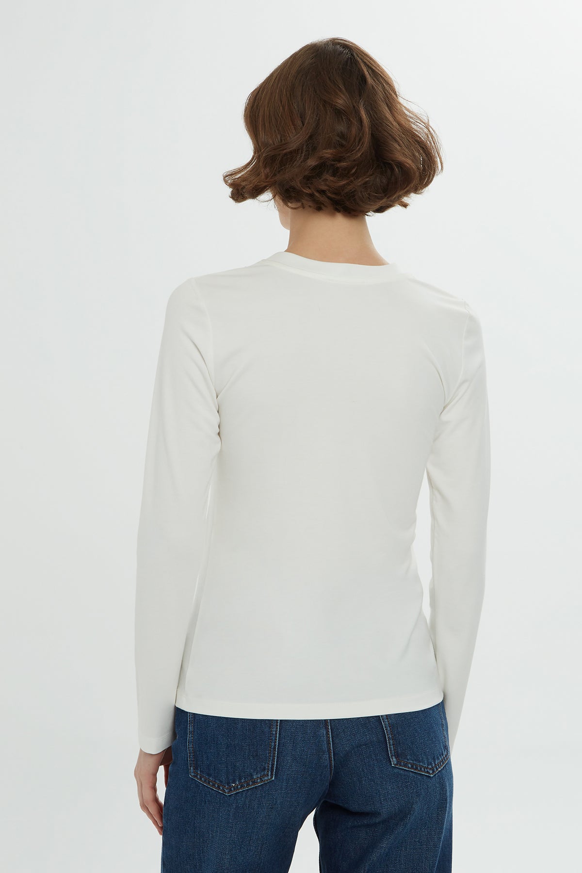 Ecru Long-Sleeved Knitted Blouse