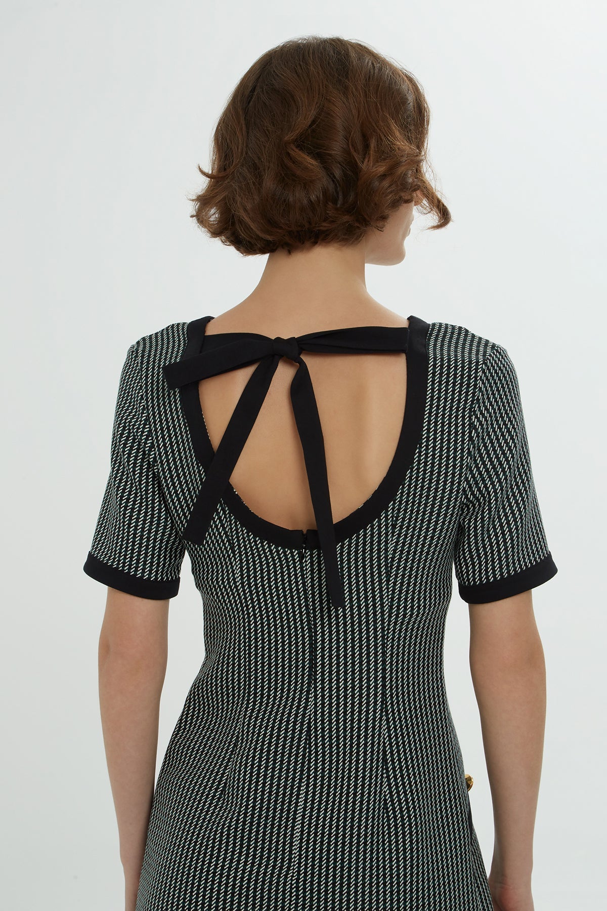 Short-Sleeve Striped Knee-Length Dress