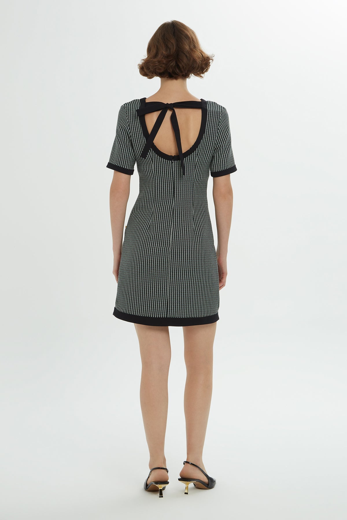 Short-Sleeve Striped Knee-Length Dress