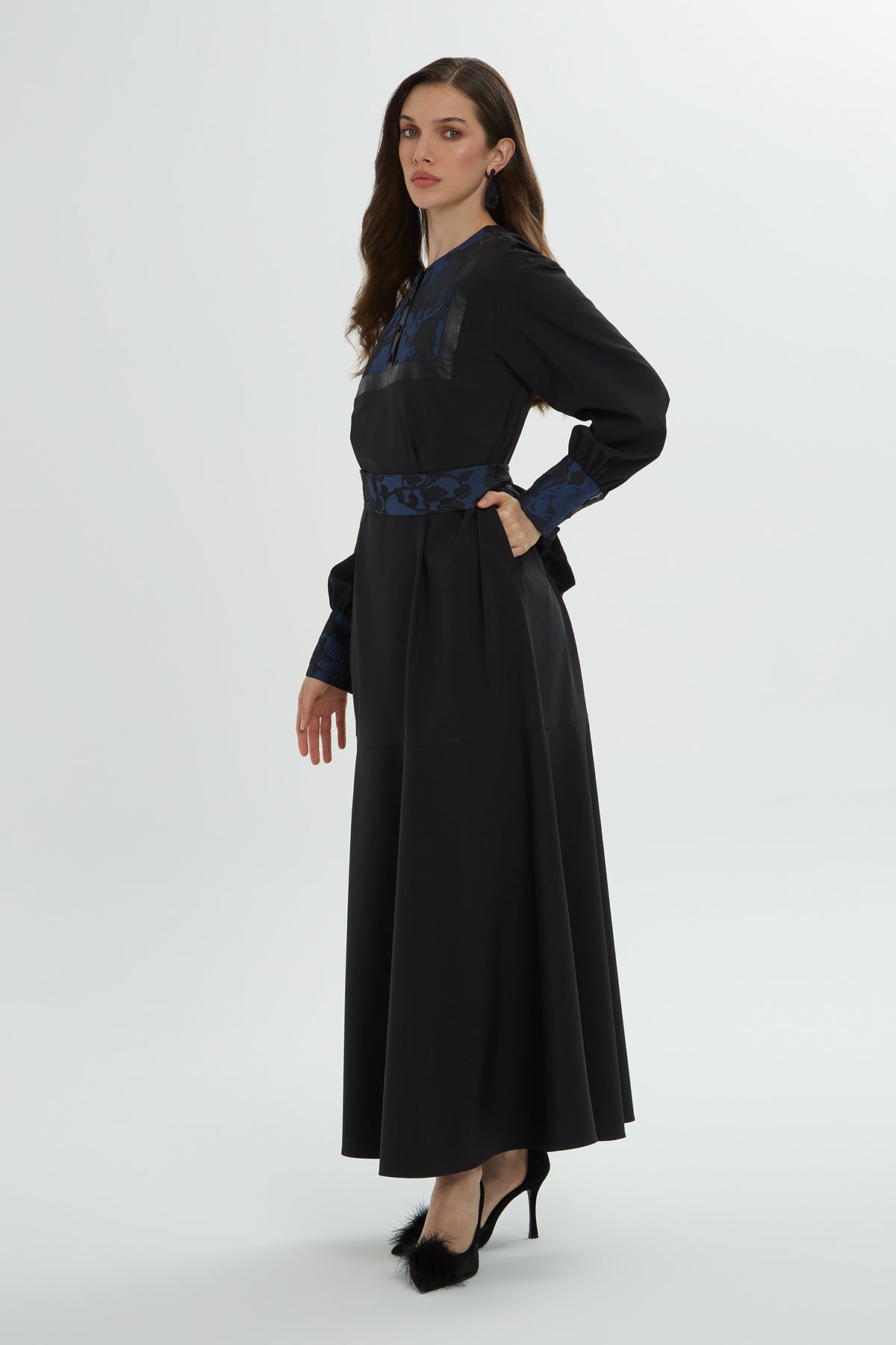 Black Long Dress with Printed Detail