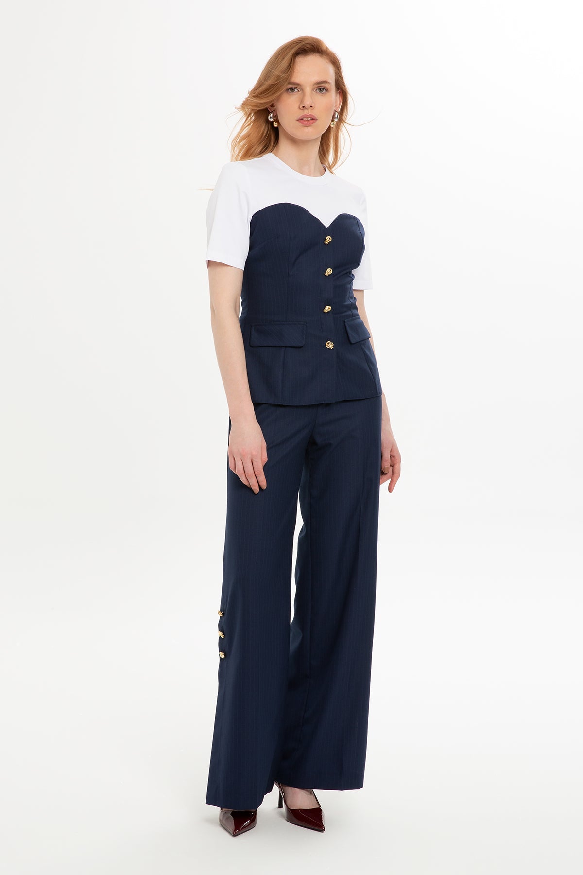 Navy Set with Short-Sleeve Blouse