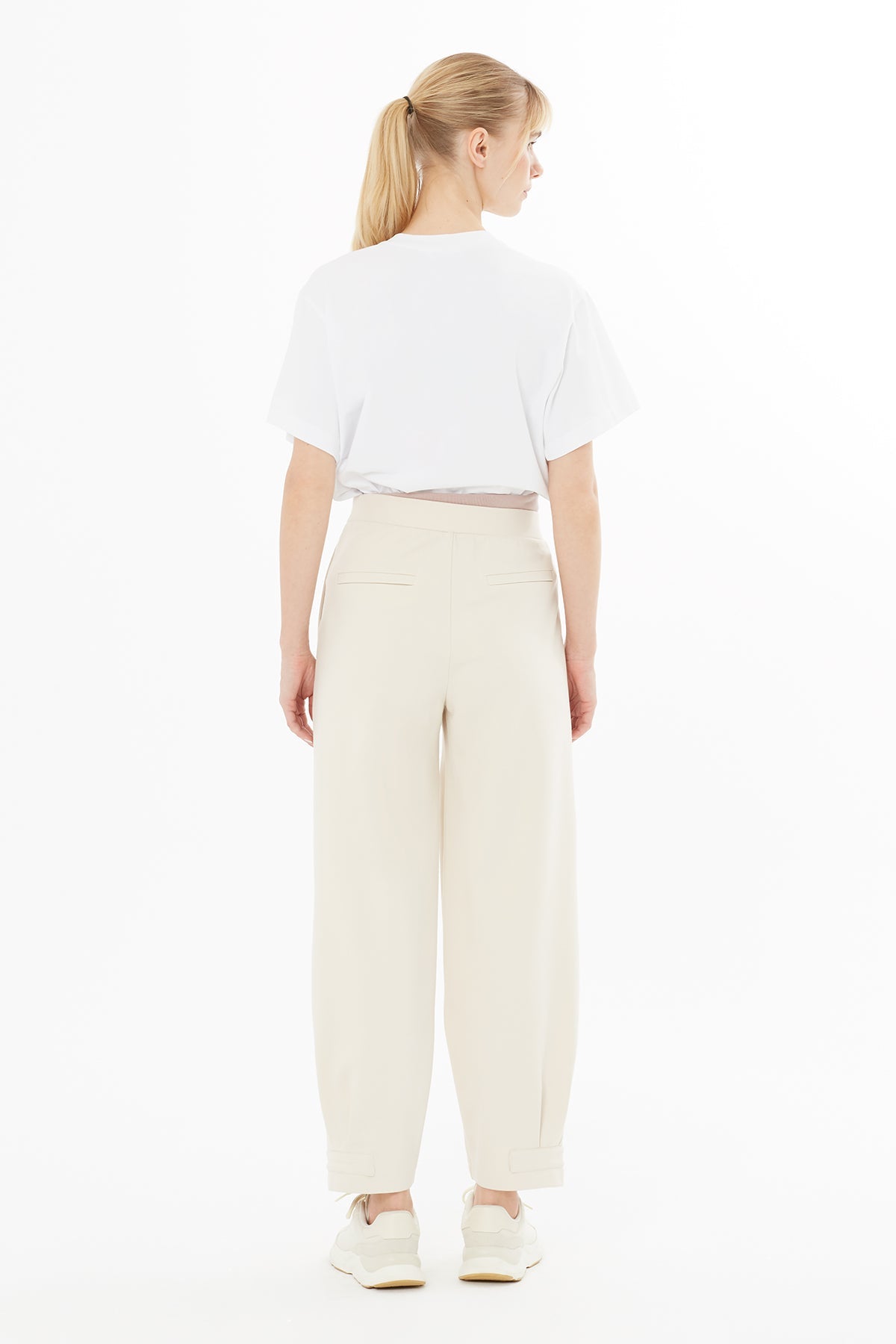 Beige Elastic-Hem Wide-Leg Sweatpants