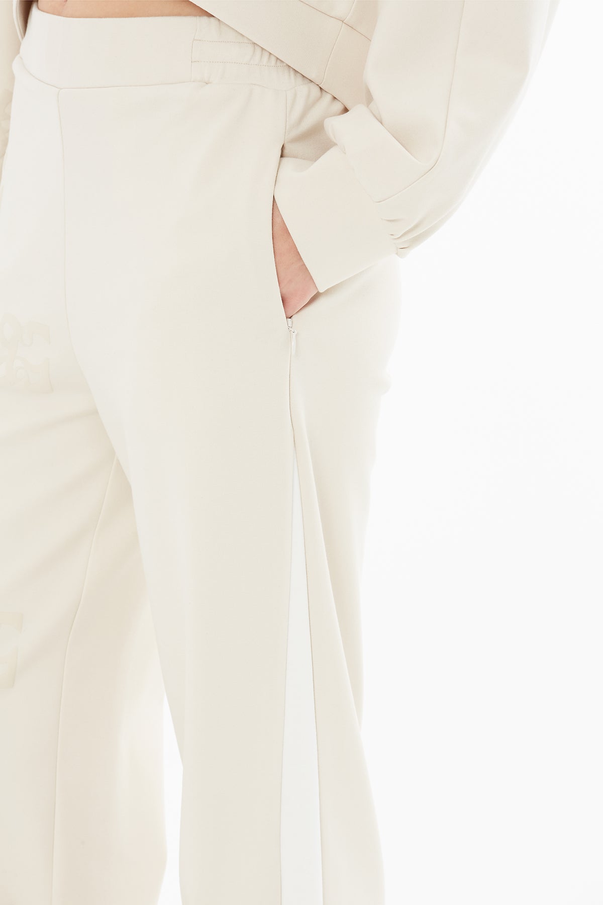 Beige Printed Wide-Leg Sweatpants