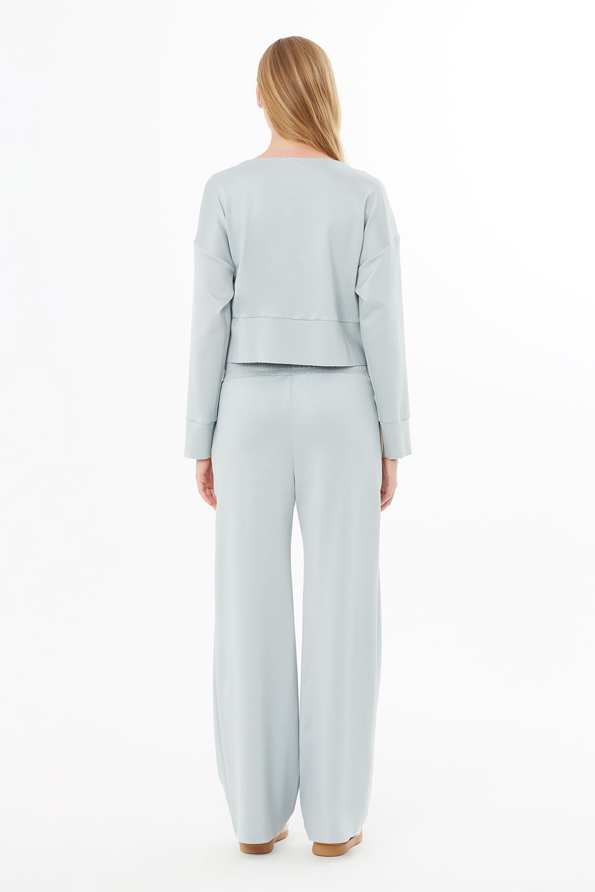 Grey Wide-Leg Pocketed Sweatpants