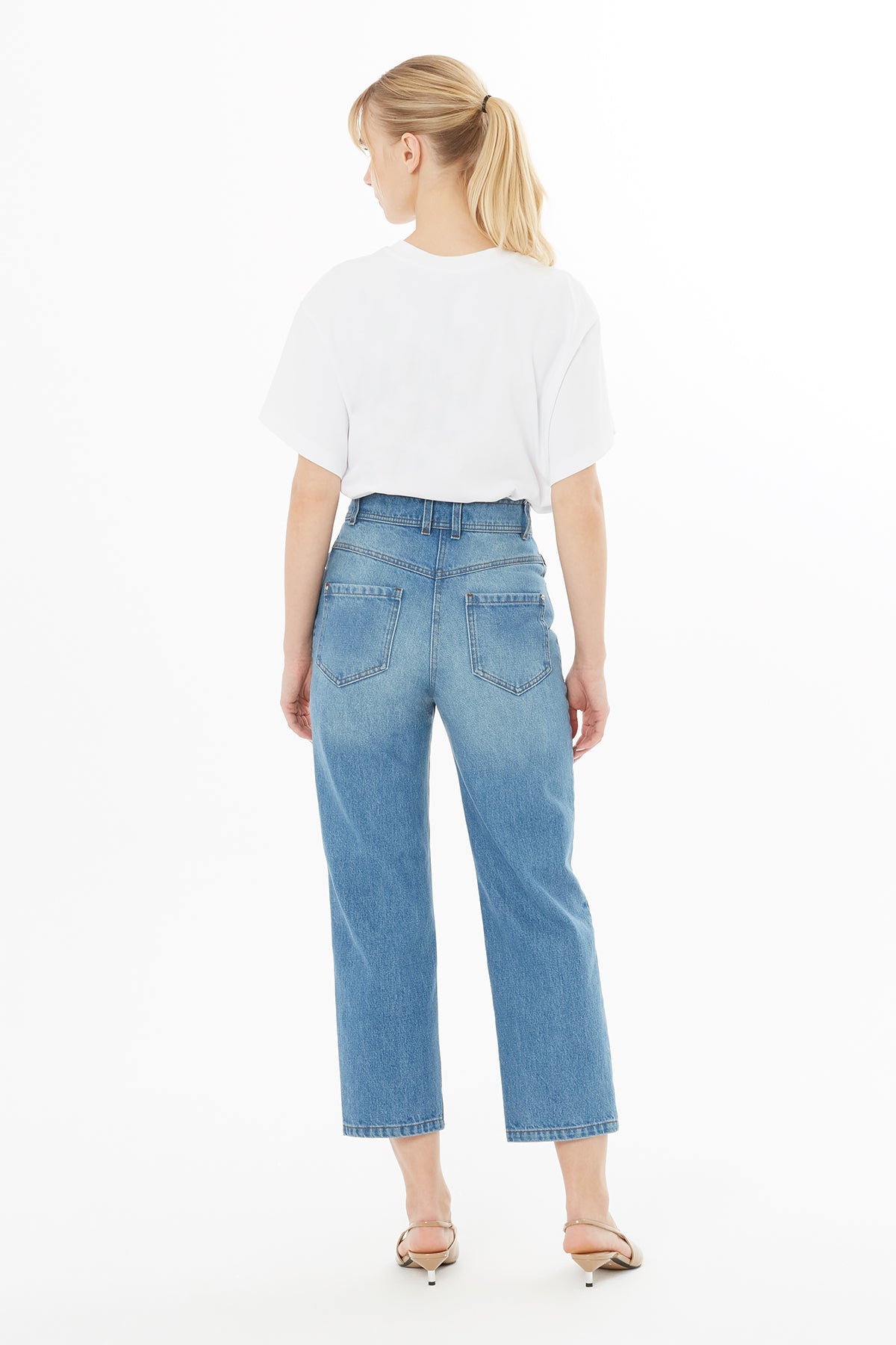 Navy Rivet-Detail High-Waist Jeans