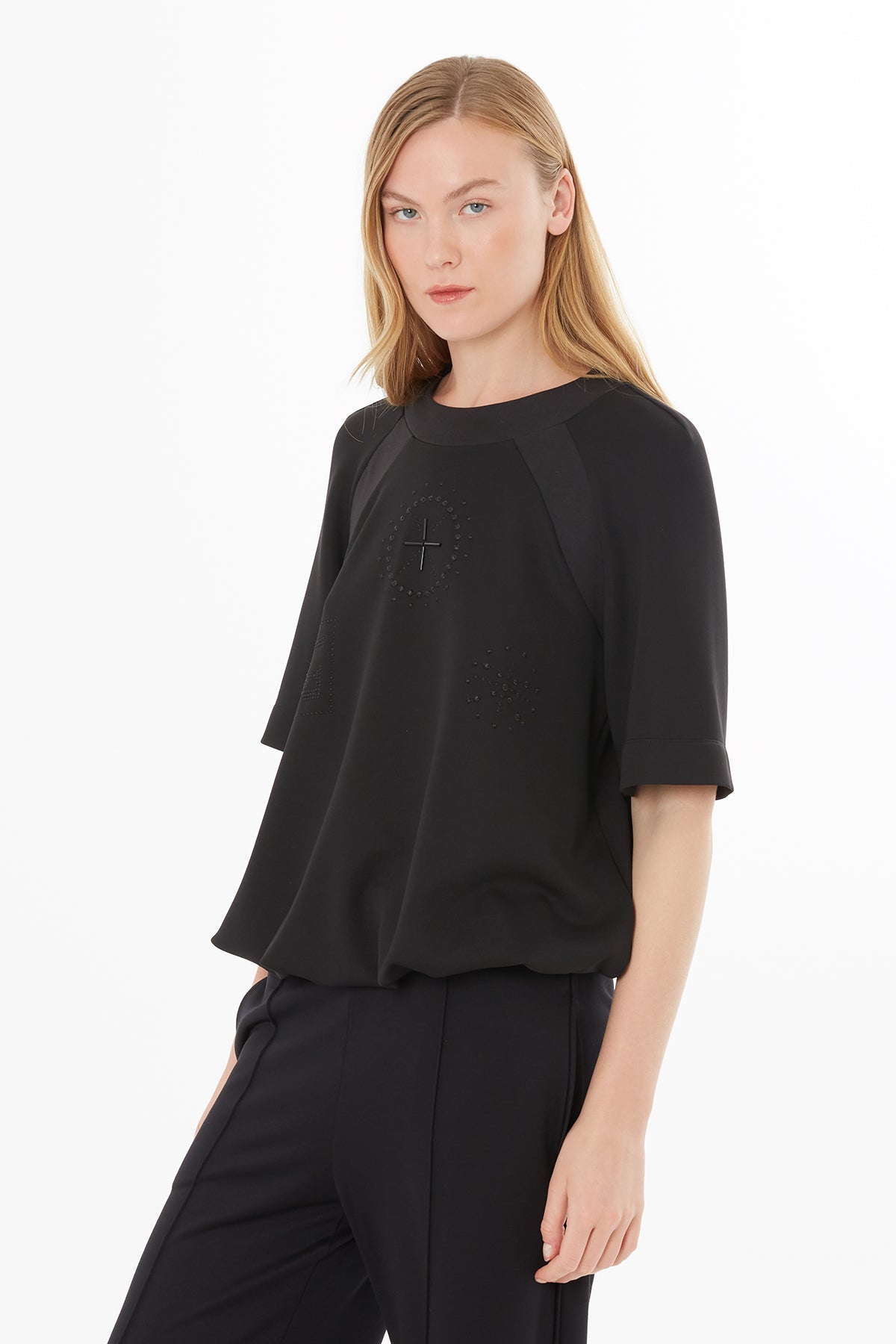 Black Blouse with Embroidered Details