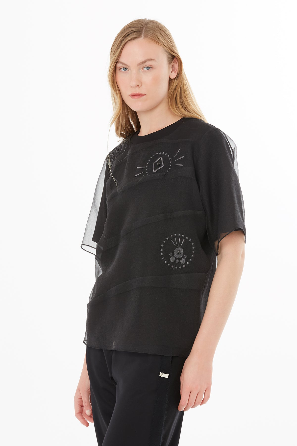 Black Blouse with Sheer Details