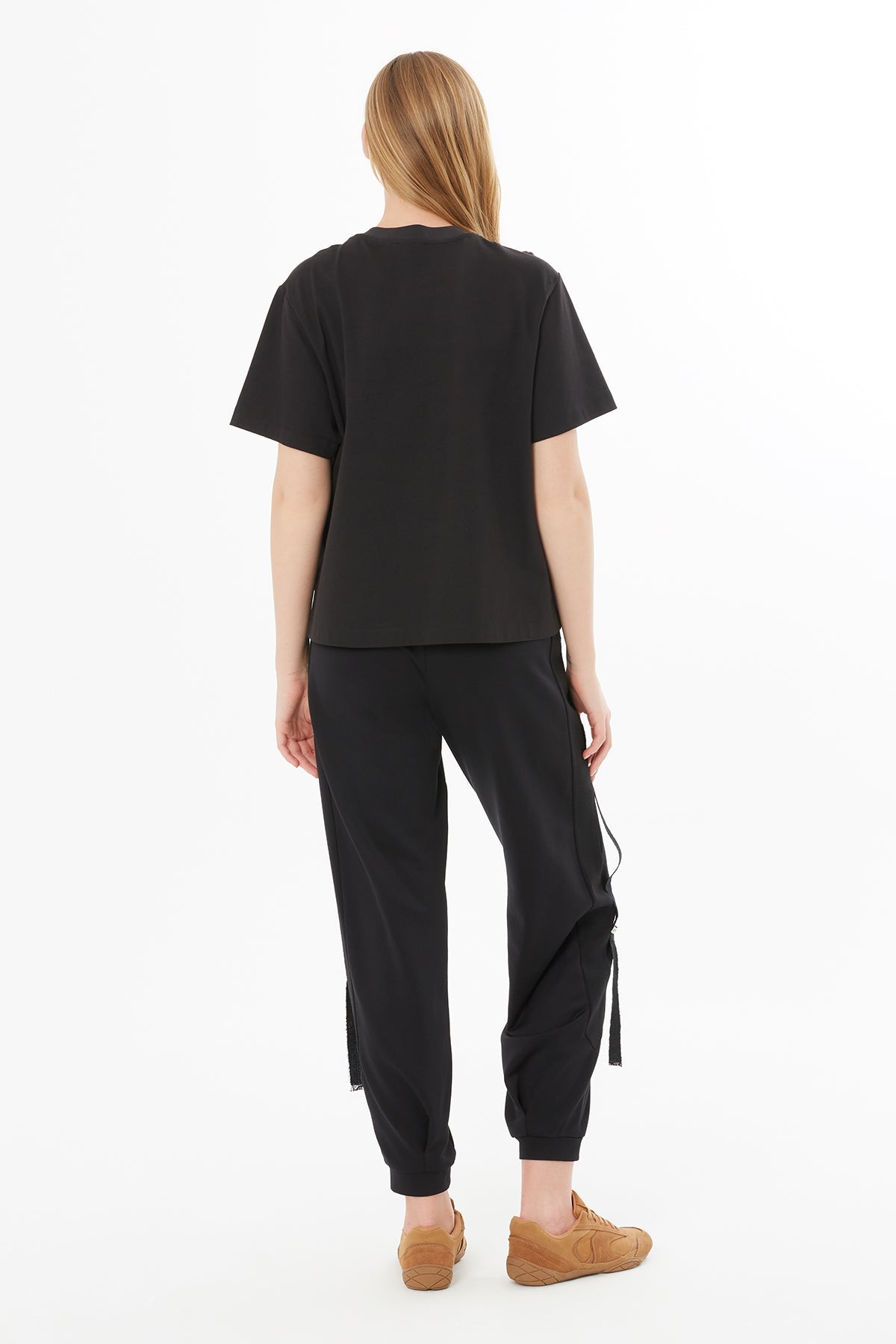 Black T-Shirt with Sheer Pleat Detail