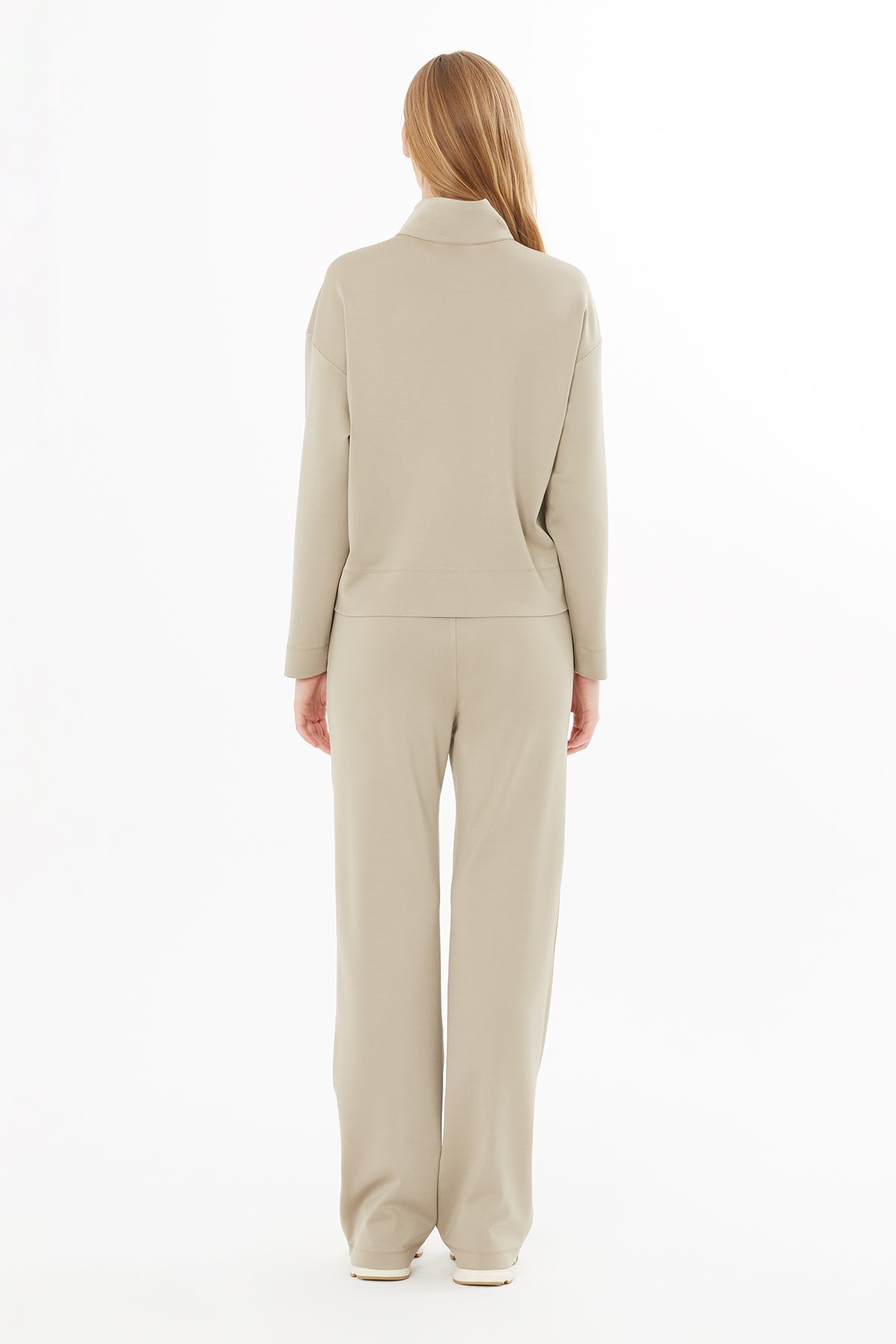 Beige High-Neck Blouse with Zipper