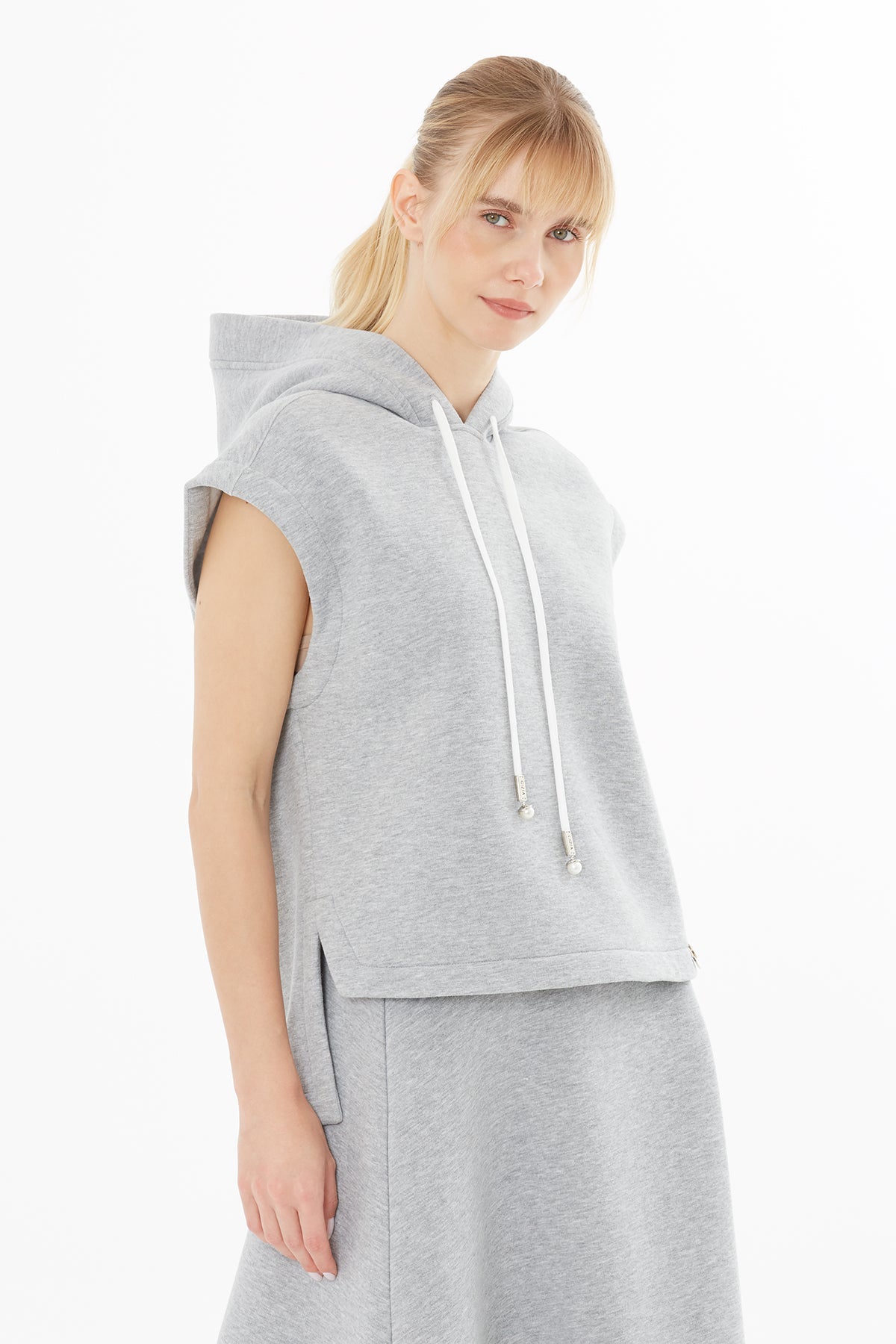 Grey Sleeveless Blouse with Logo Detail