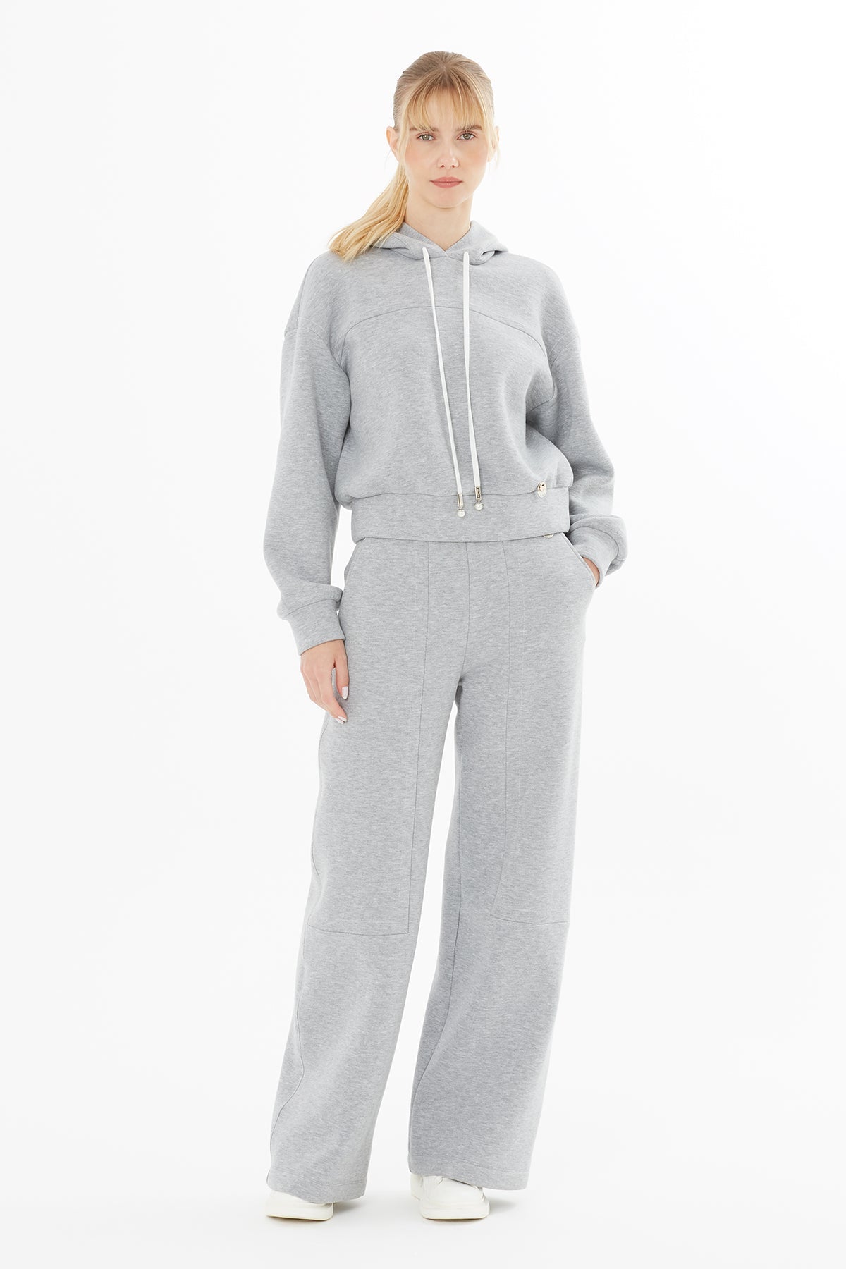 Grey Hooded Sweatshirt with Logo Detail