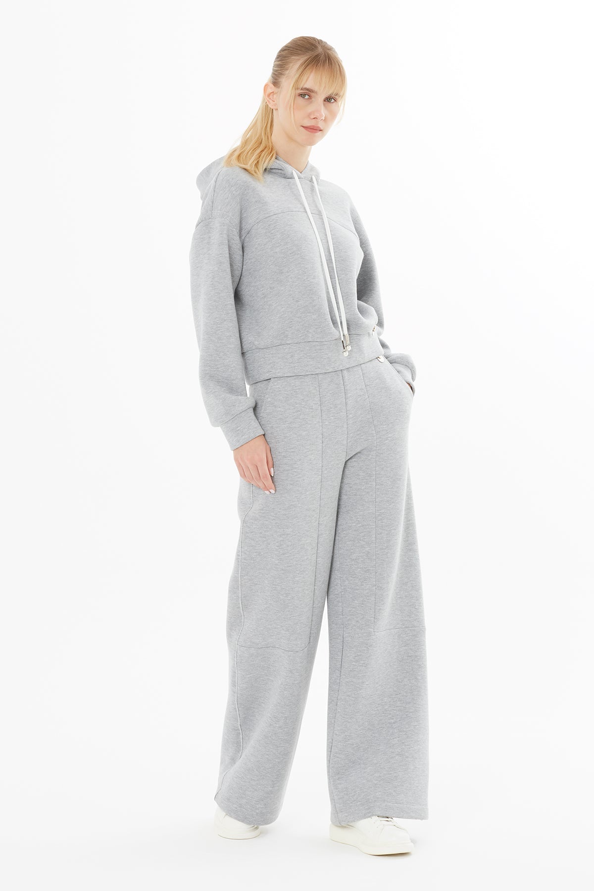 Grey Hooded Sweatshirt with Logo Detail