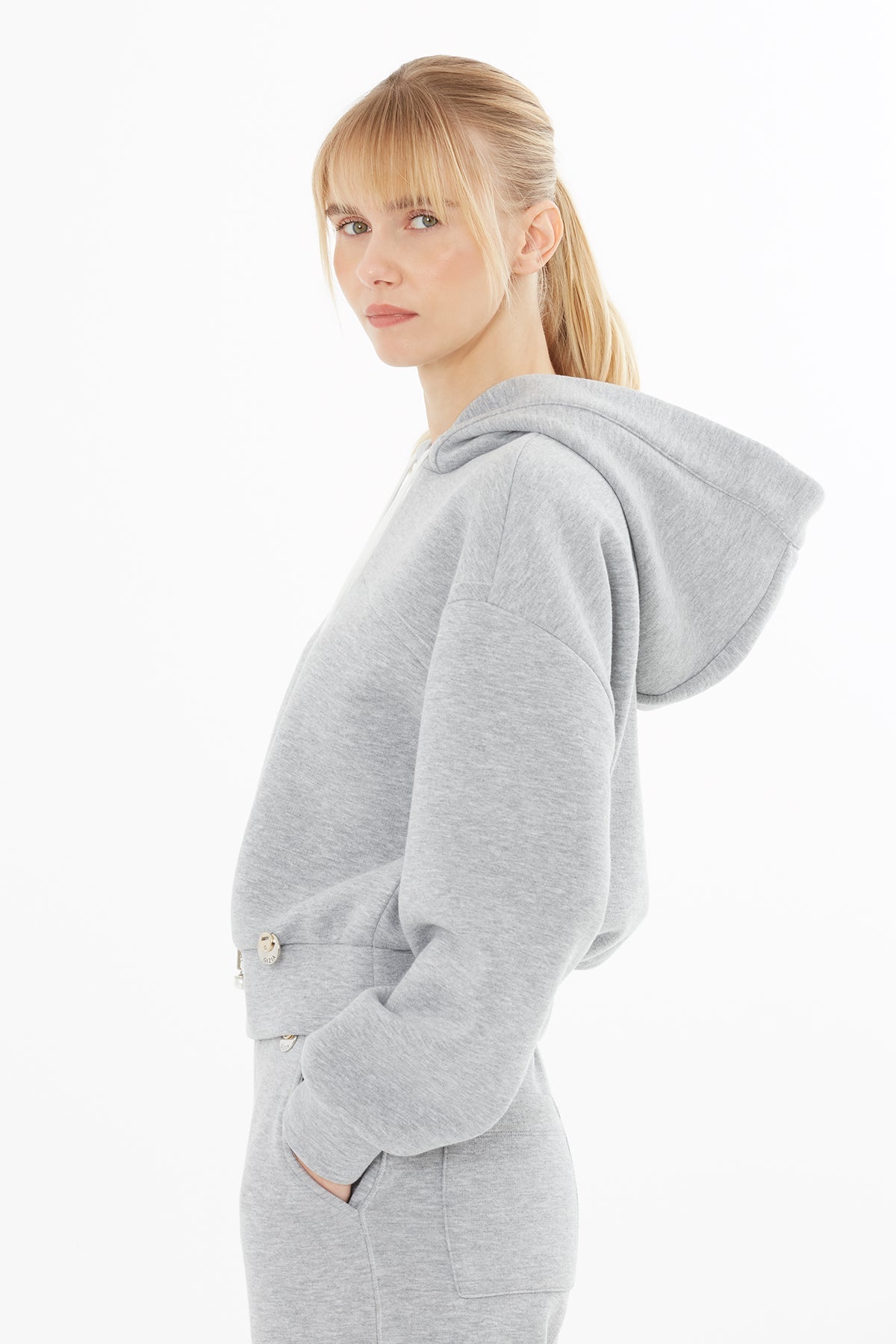 Grey Hooded Sweatshirt with Logo Detail