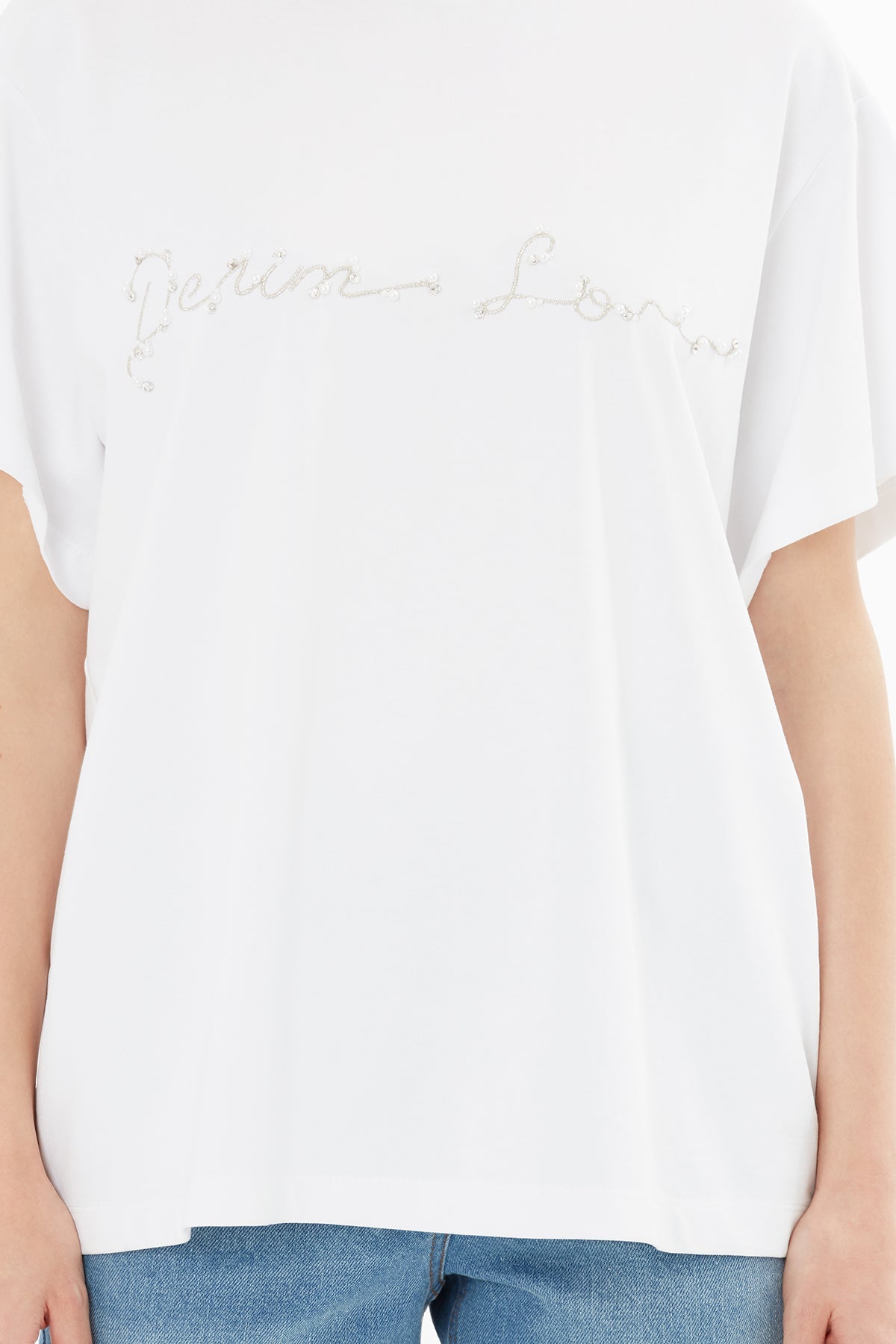 Ecru T-Shirt with Glitter Embroidery