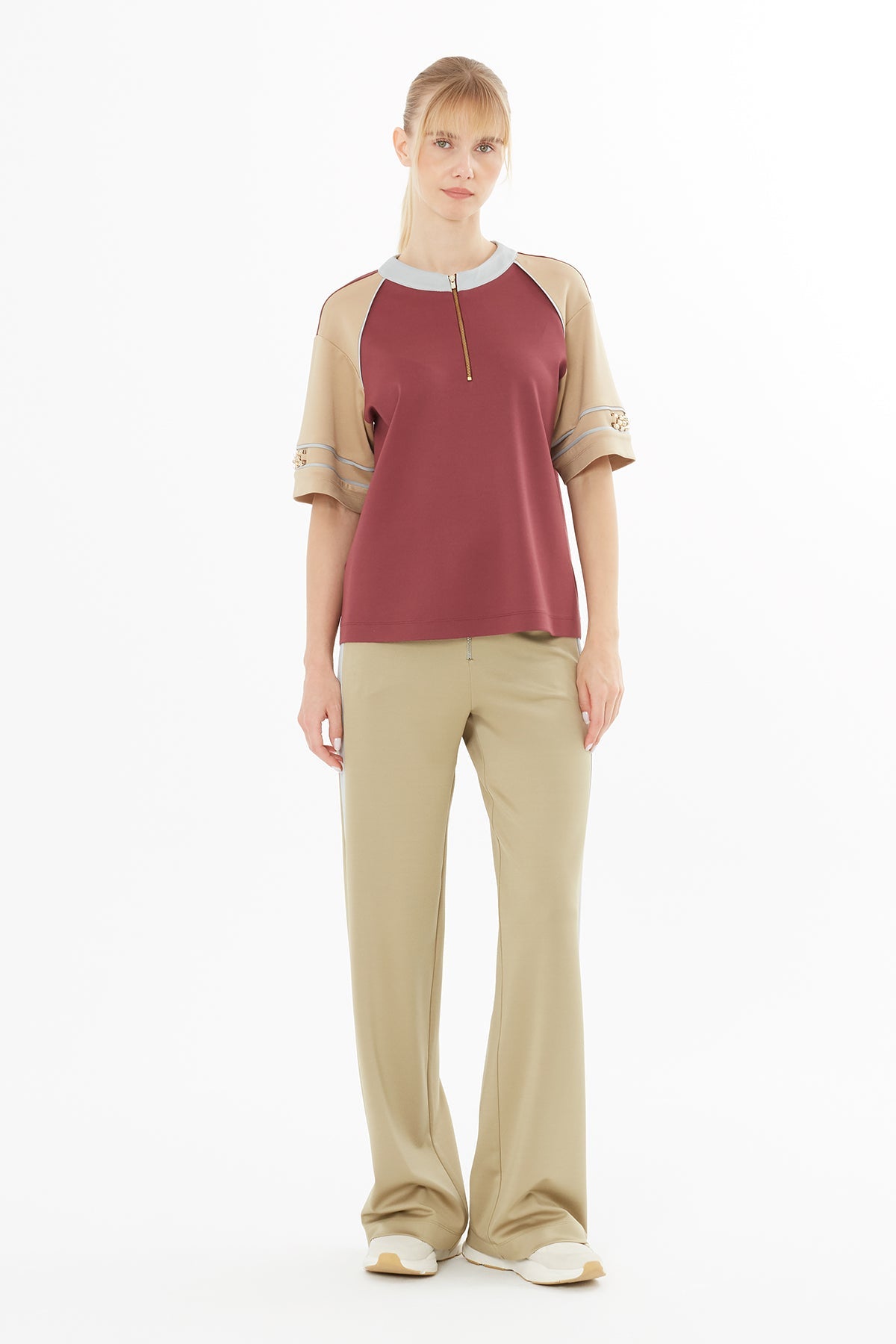 Red Blouse with Zippered Collar