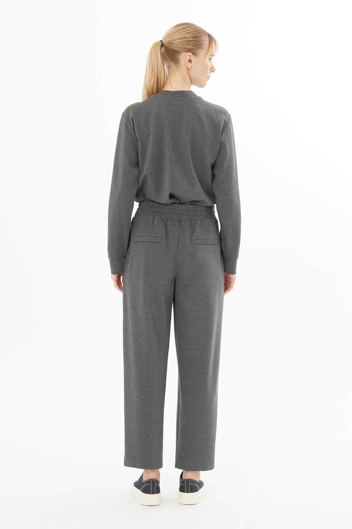 Grey Sweatshirt with Embroidered Collar