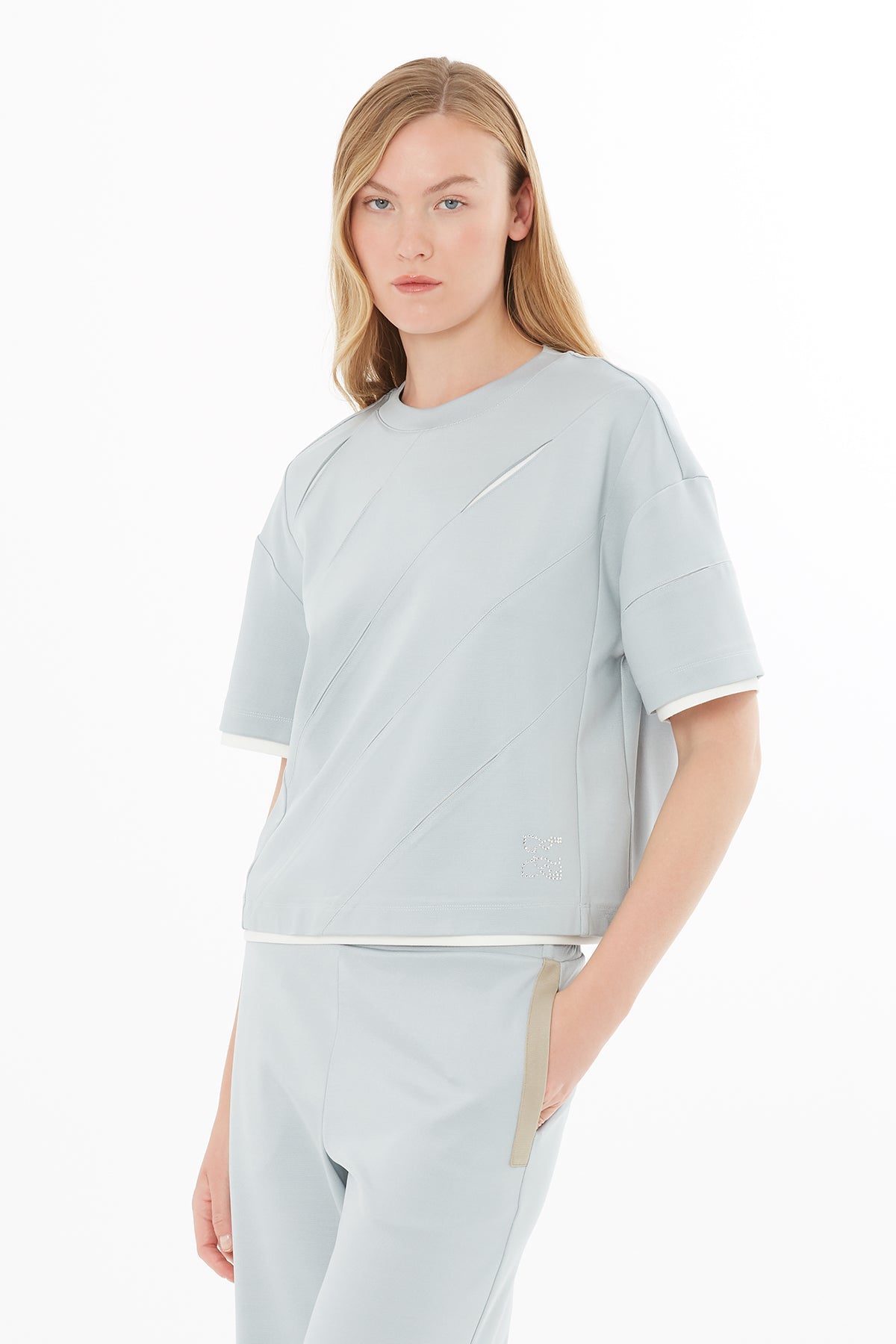 Gray Blouse with Cutout Detail