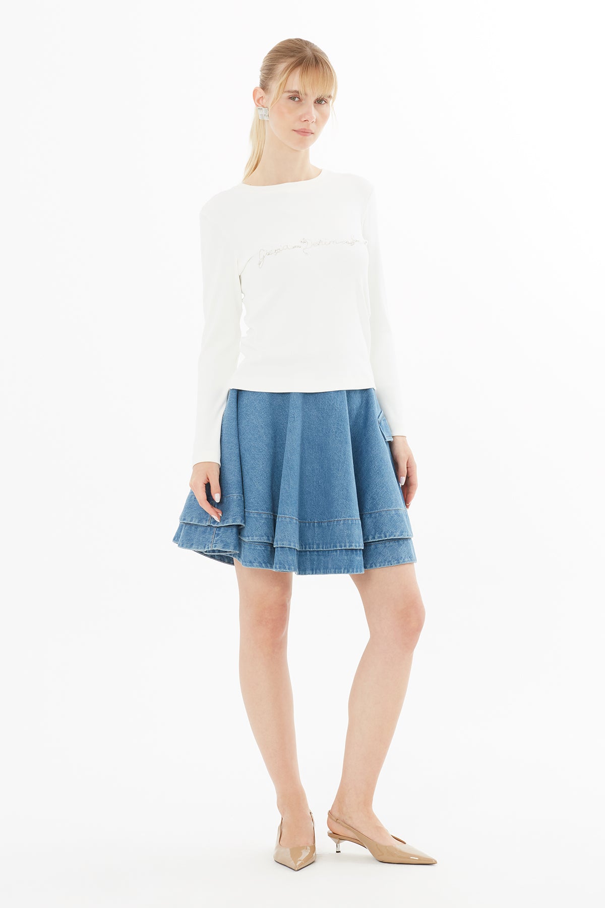 Ecru Blouse with Glitter Embroidery Detail