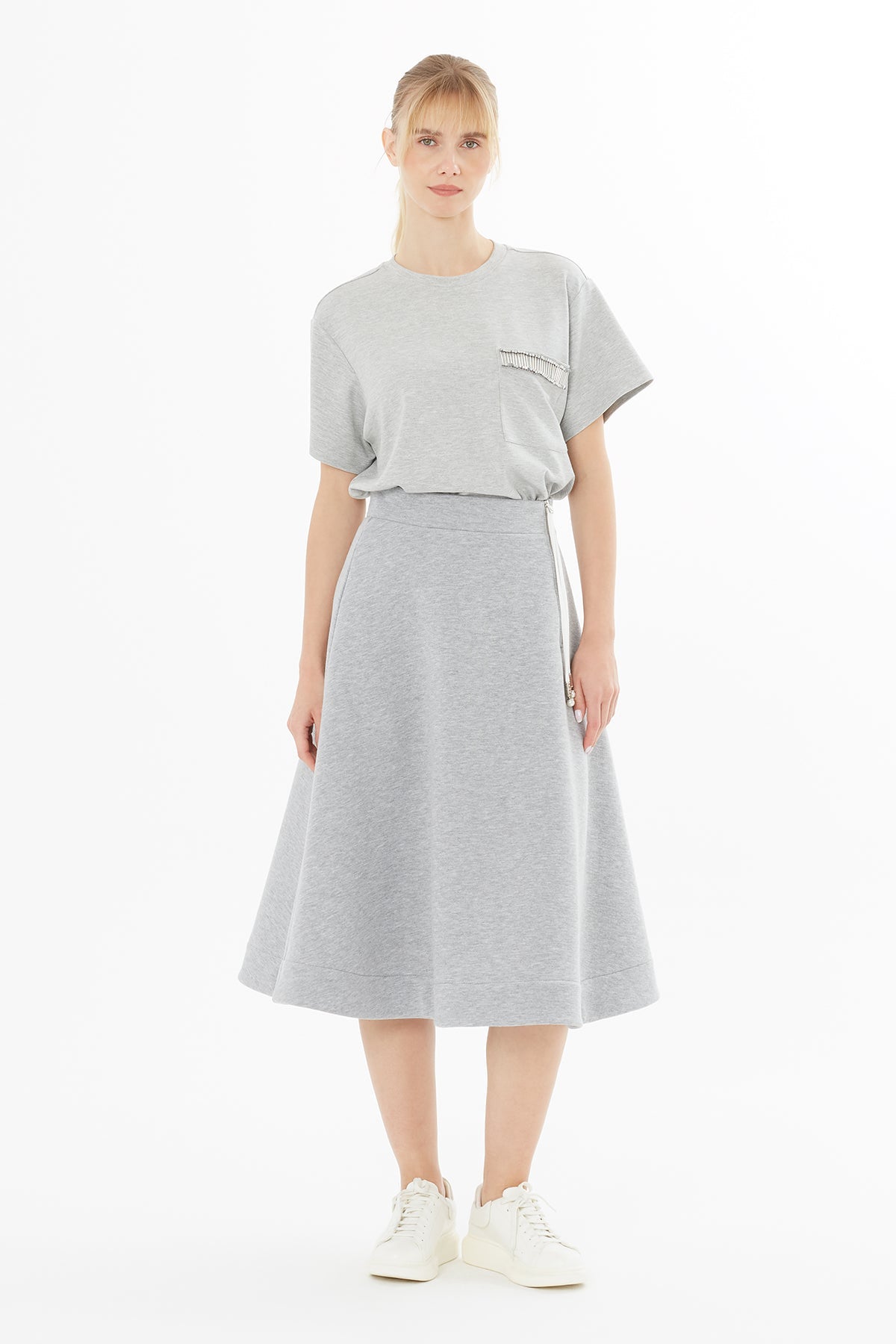 Gray Skirt with Cord Accessory Detail
