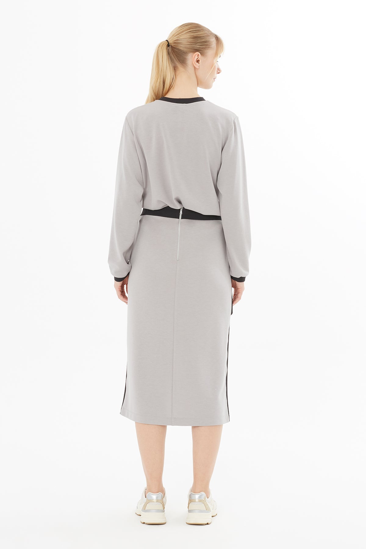 Grey Midi Skirt with Contrast Detail