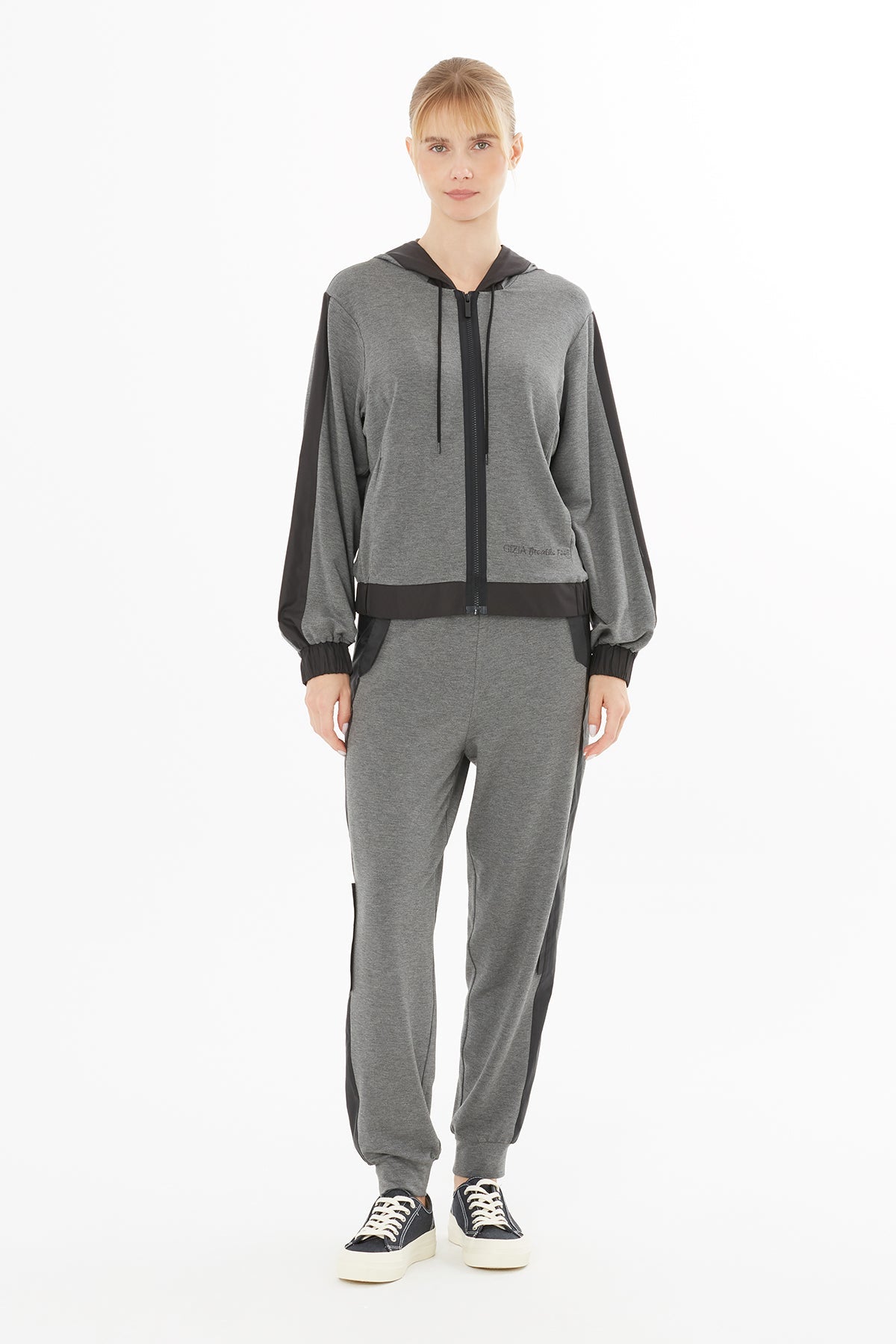 Grey Jacket with Contrasting Embroidery Detail