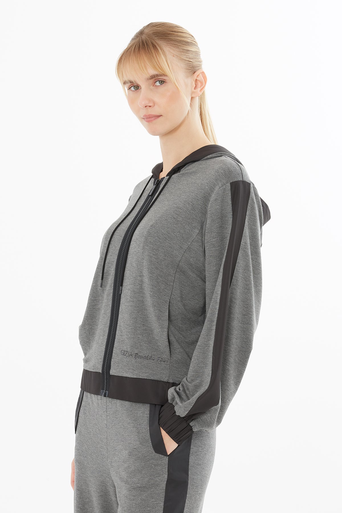 Grey Jacket with Contrasting Embroidery Detail