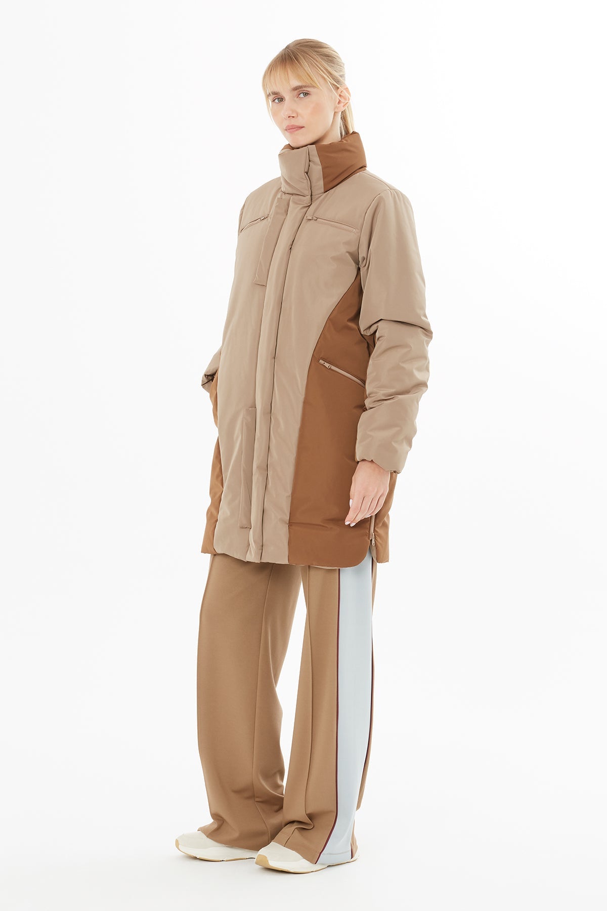 Beige Snap-Button Long Coat