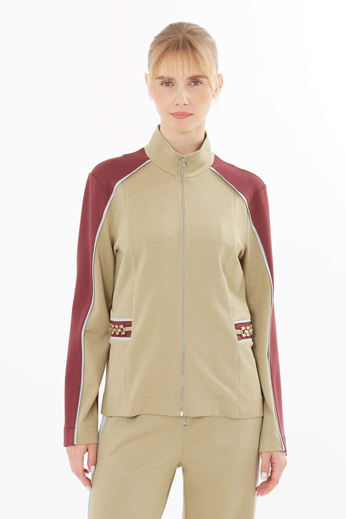 Beige Jacket with Accessory Details