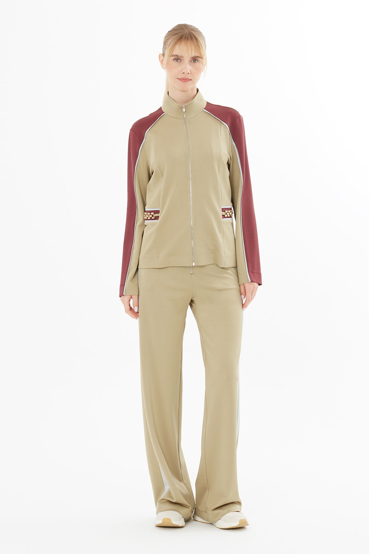 Beige Jacket with Accessory Details