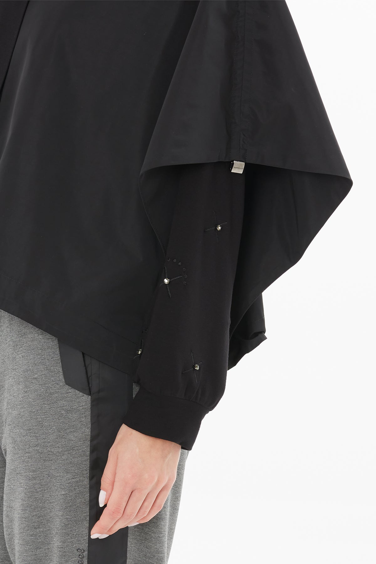 Black Embroidered Hooded Raincoat