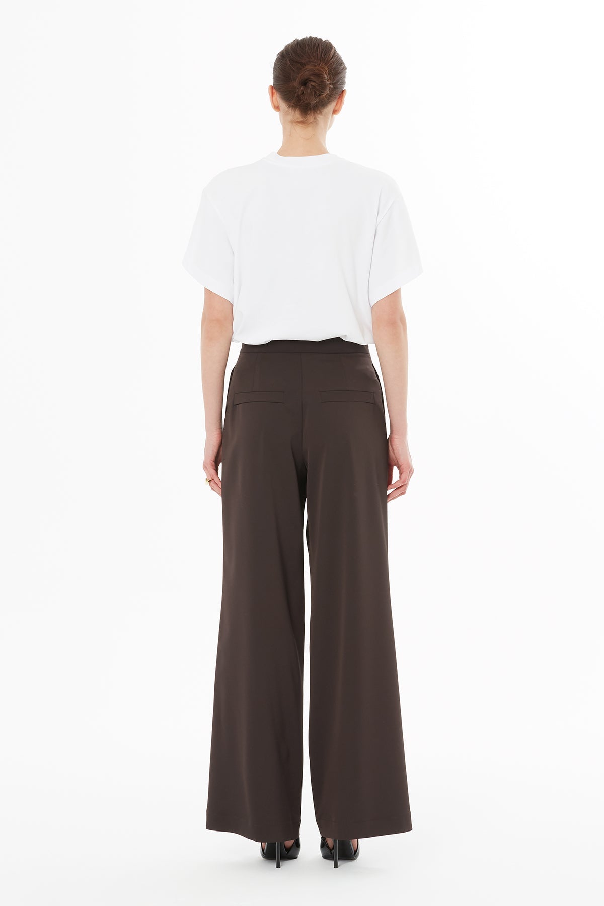 Brown Wide-Leg Pleated Trousers