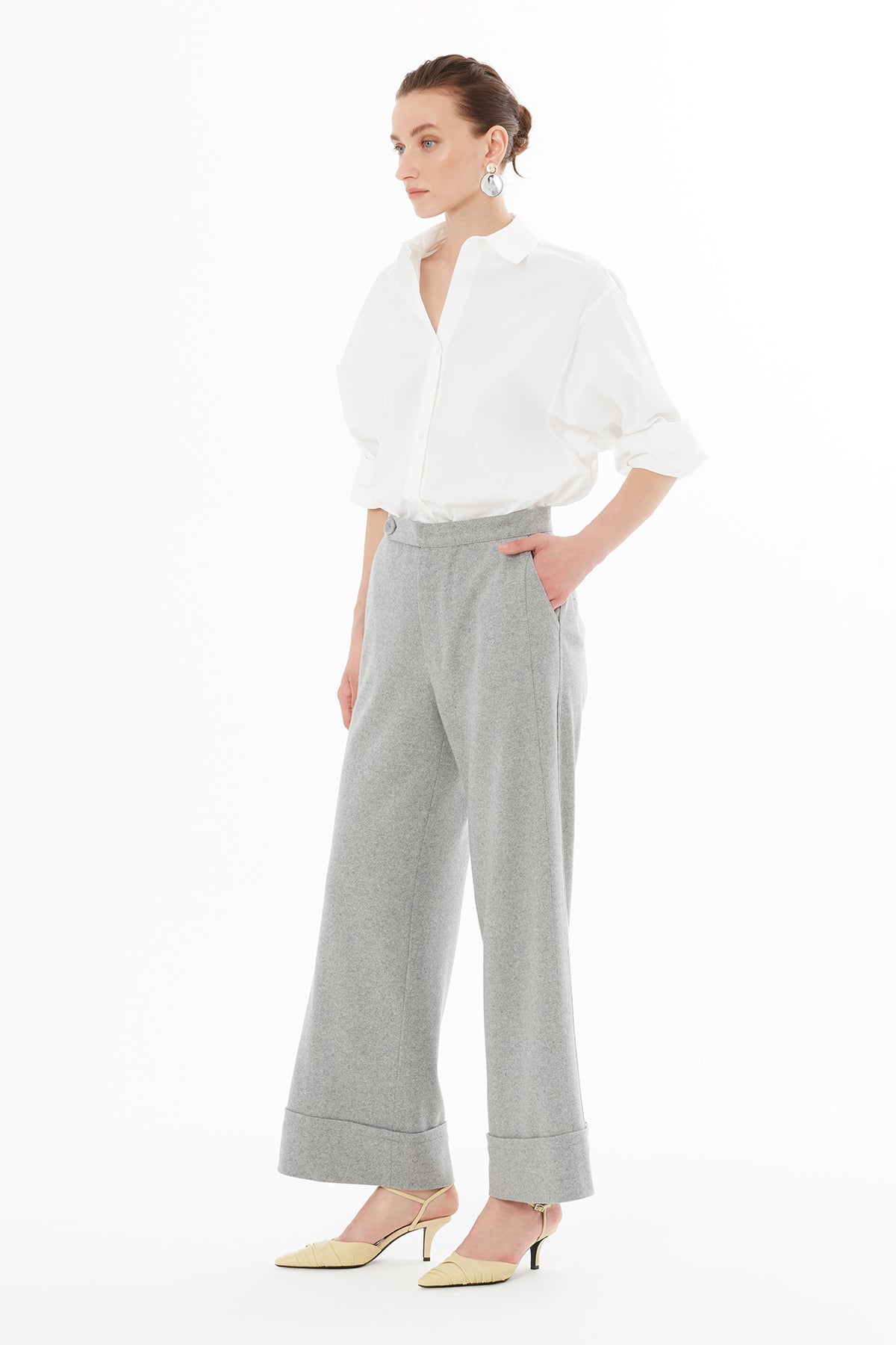 Grey Trousers with Button Detail